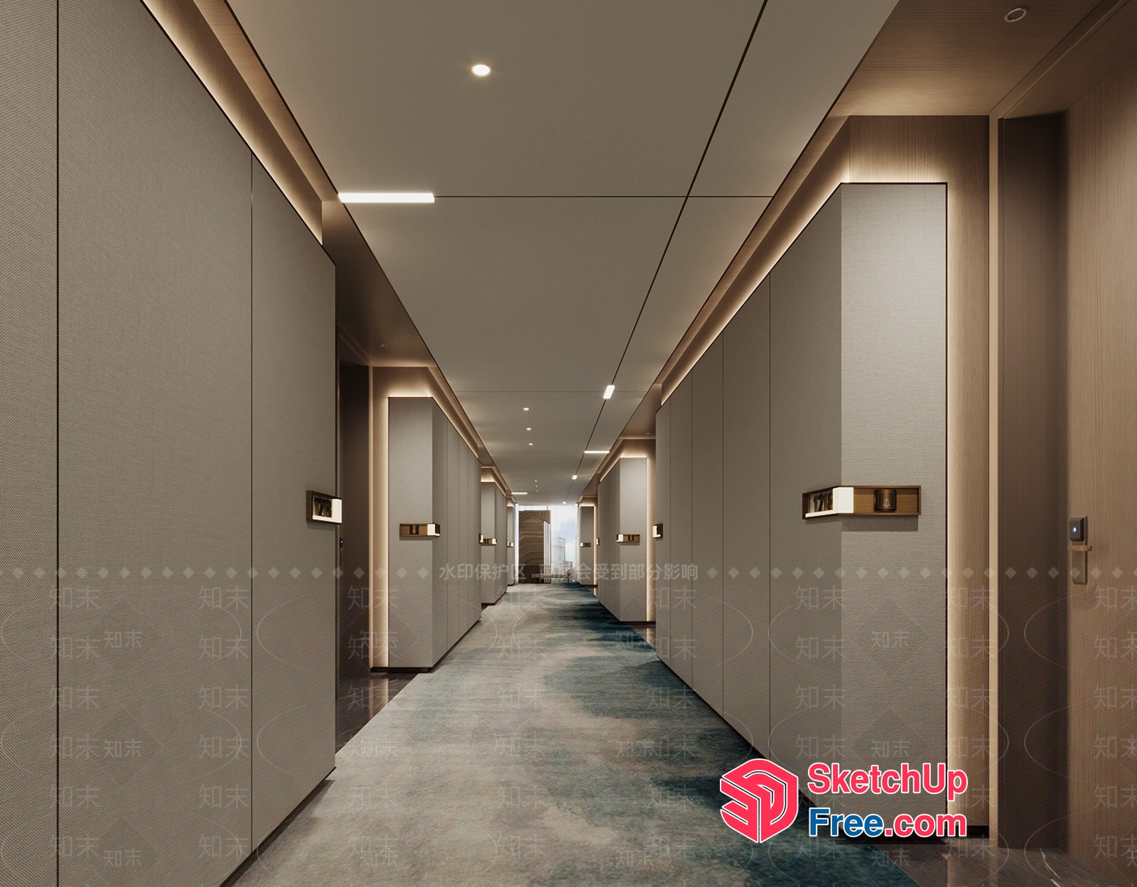 Long Hallway With Elevator And Pillars 3D SketchUp File