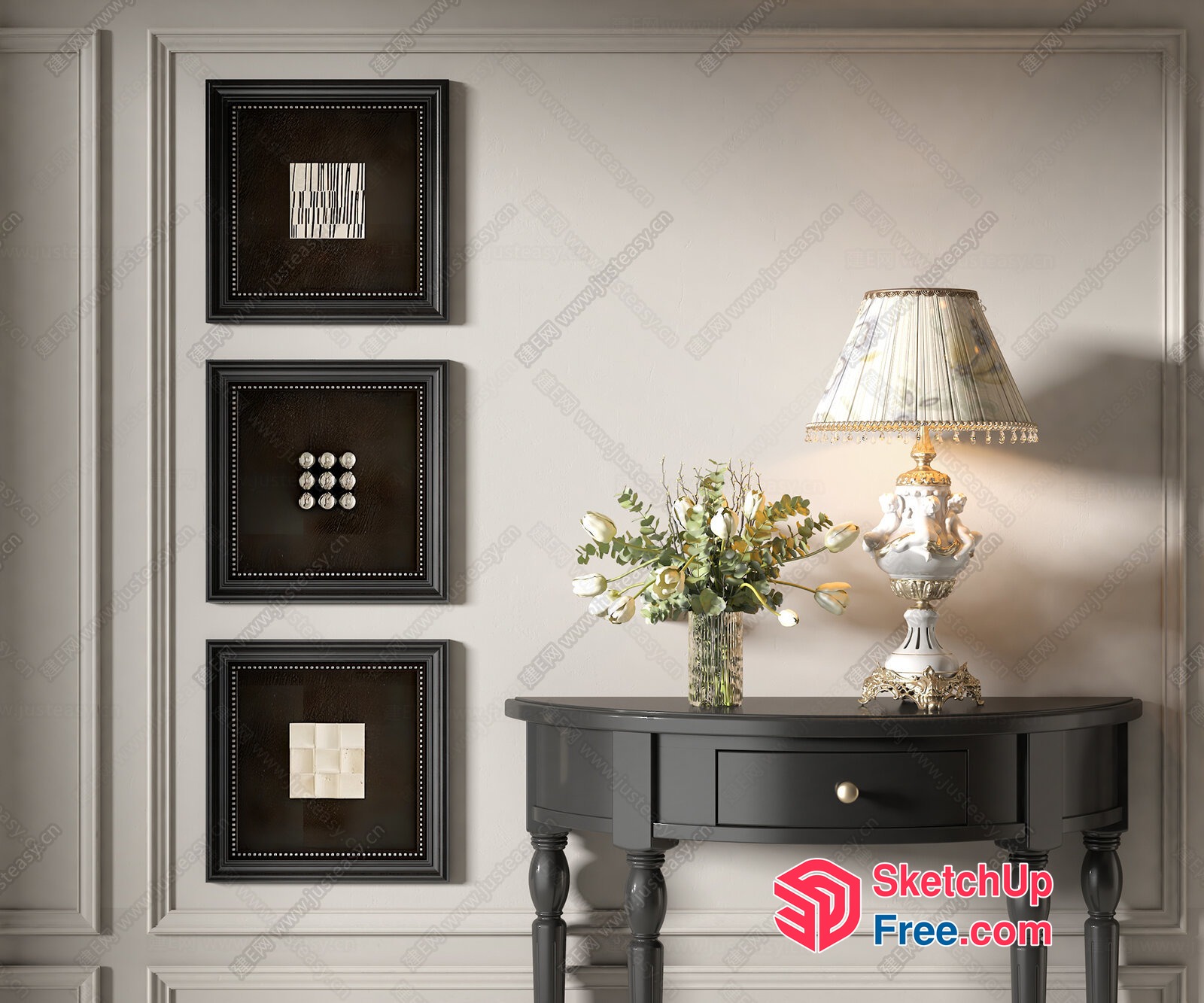 Elegant Black And White Framed Artwork And Console Table 3D SketchUp File