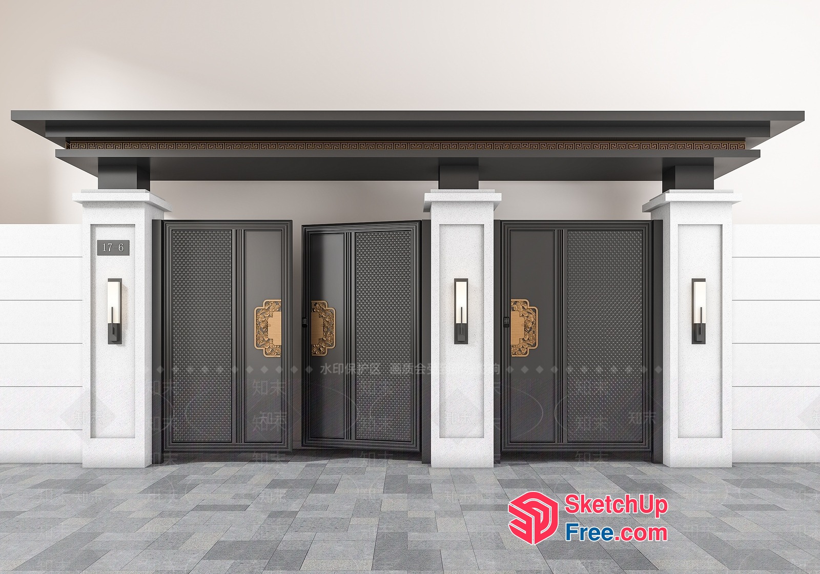 Elegant Black And White Entrance With Ornate Details 3D SketchUp File
