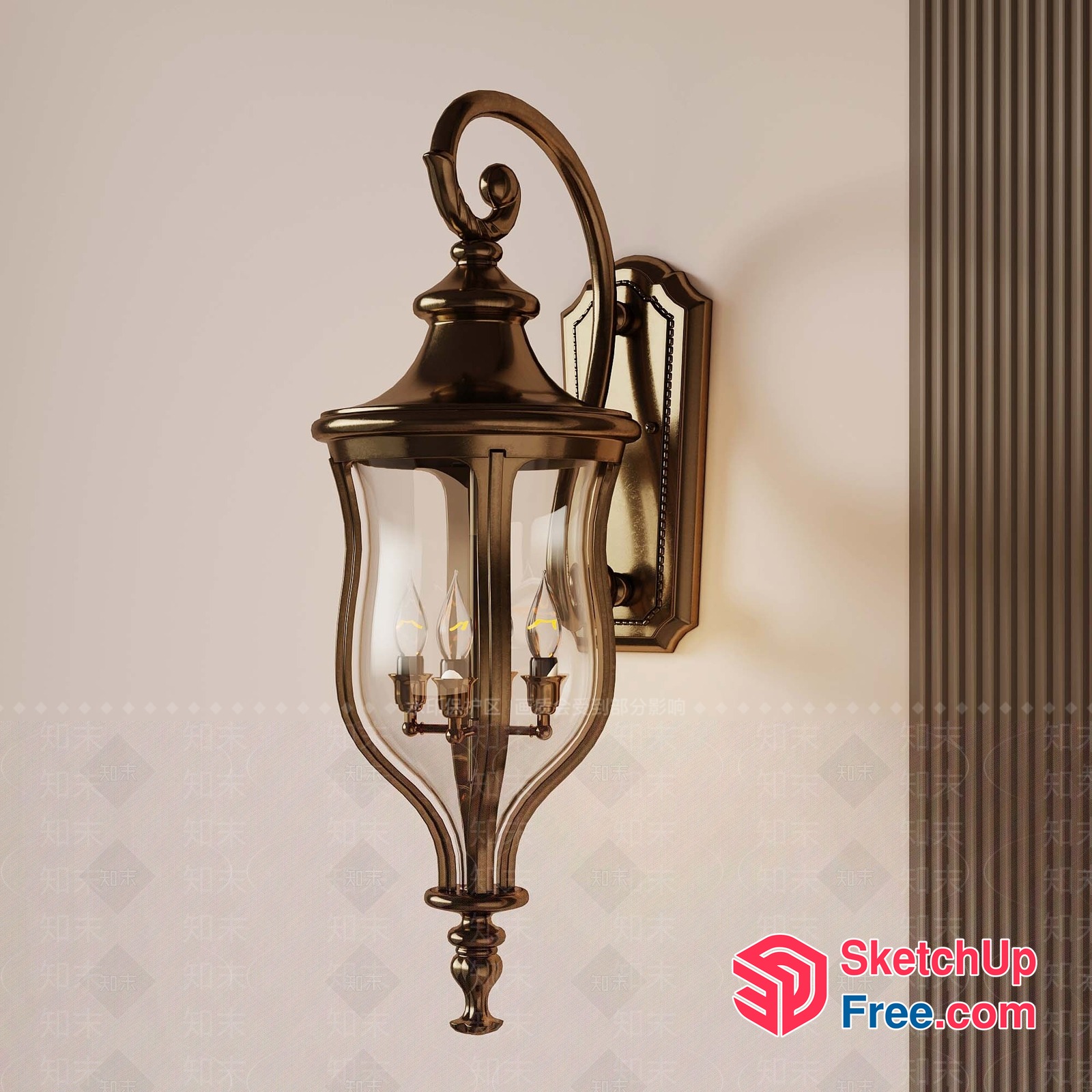 Ornate Glass Lantern With Bronze Accents 3D SketchUp File