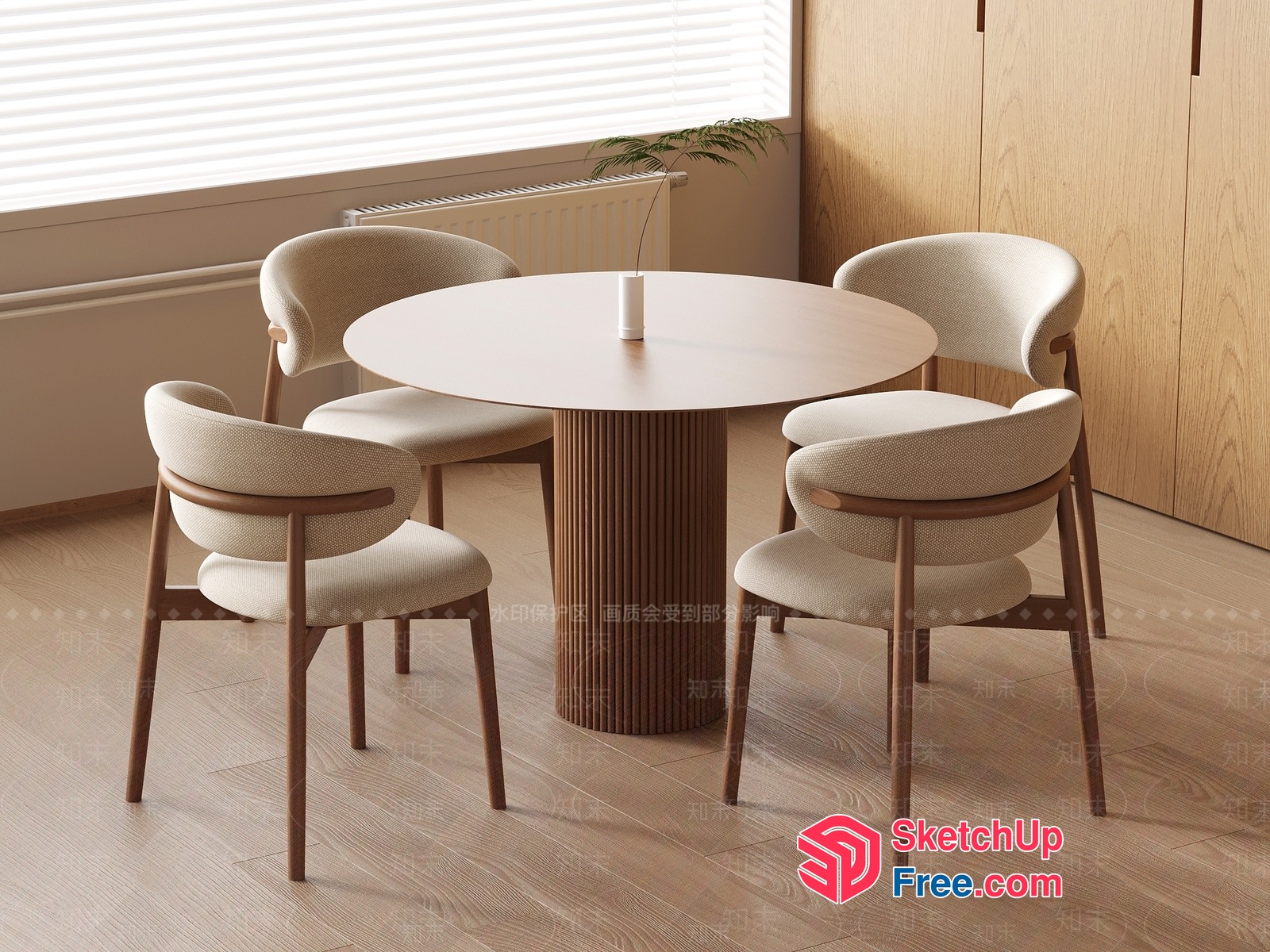 Elegant Dining Room With Round Table And Creamy Chairs 3D SketchUp File