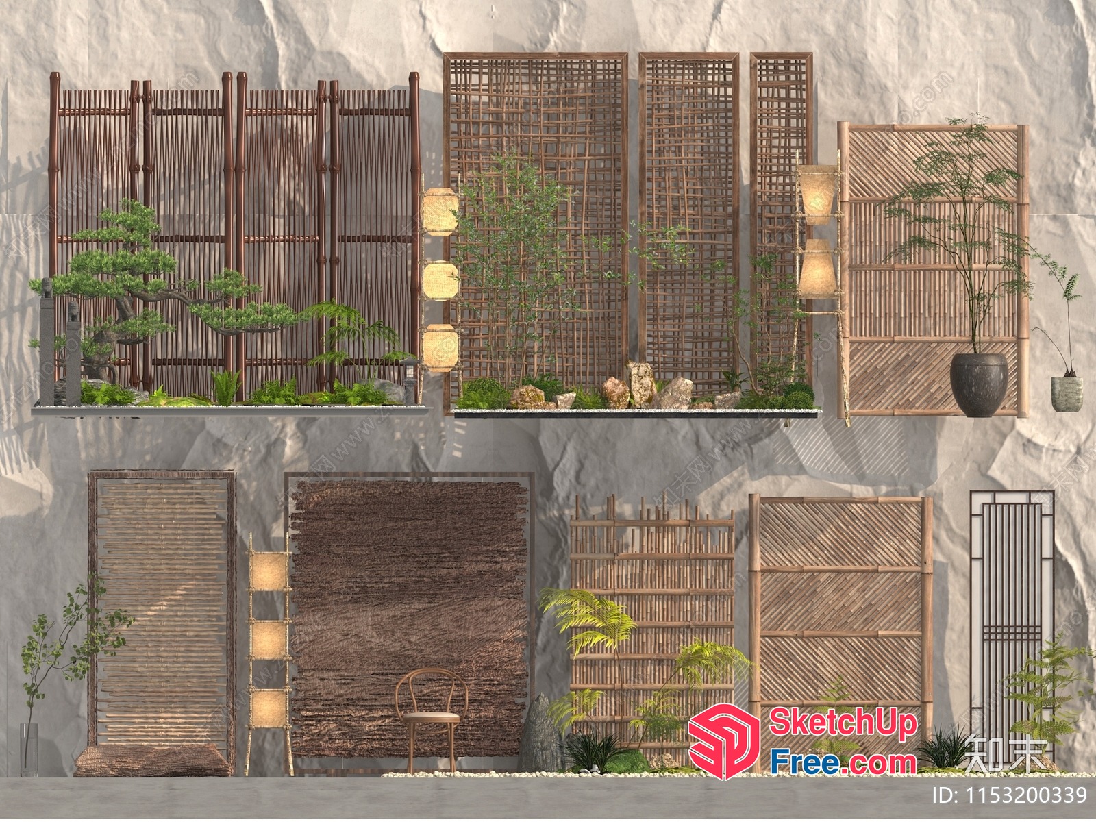 Japanese Style Bamboo Partition Wall Decor 3D SketchUp File