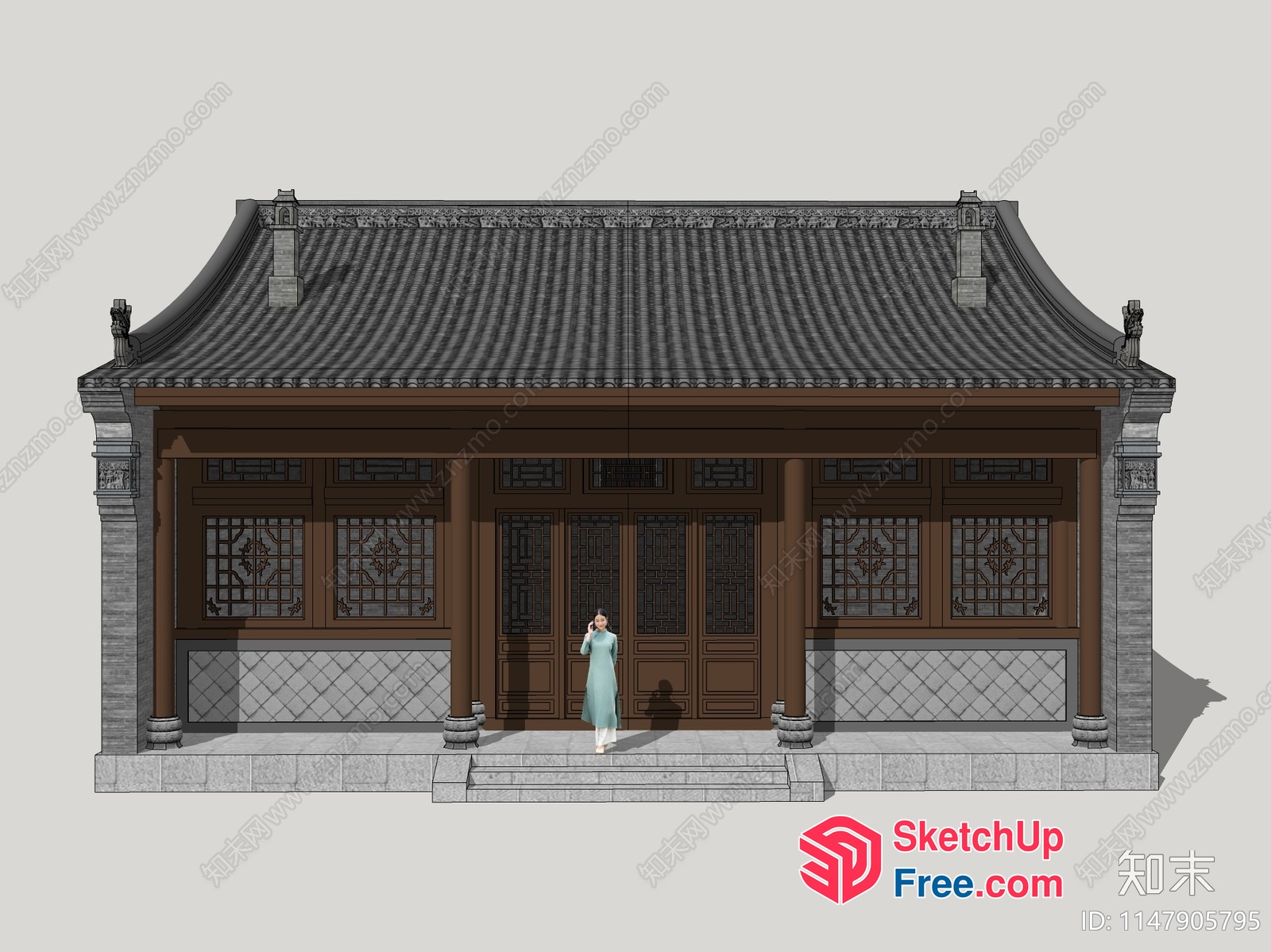 Traditional Asian House With Ornate Roof And Pillars 3D SketchUp File