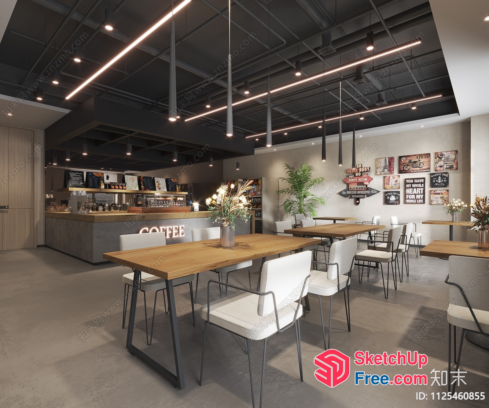 Modern Industrial Style Coffee Shop Interior 3D SketchUp File