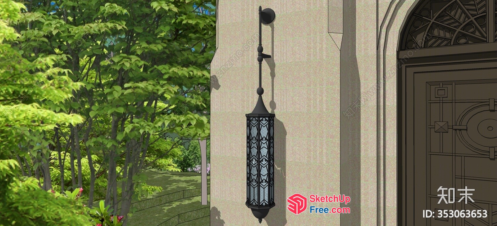 Elegant Black Metal Lantern With Glass Panels On Exterior Wall 3D SketchUp File