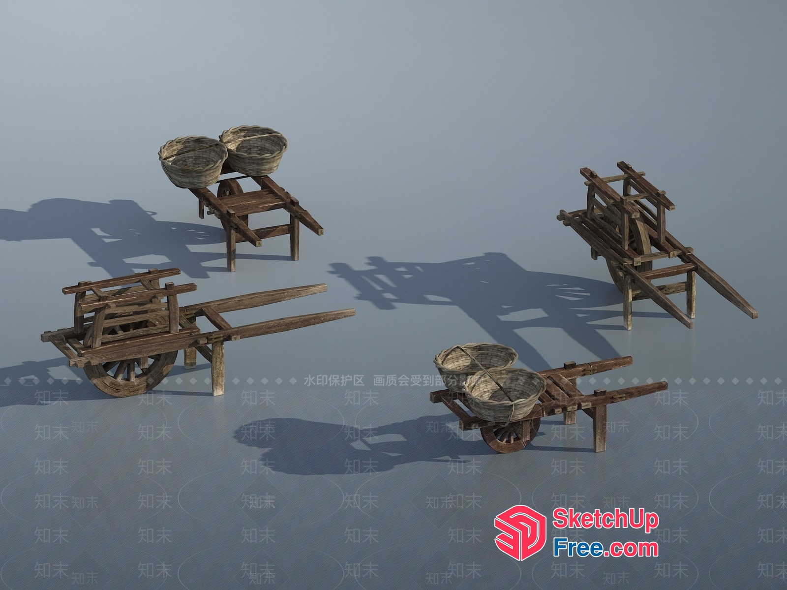 Traditional Wooden Carts With Baskets 3D SketchUp File