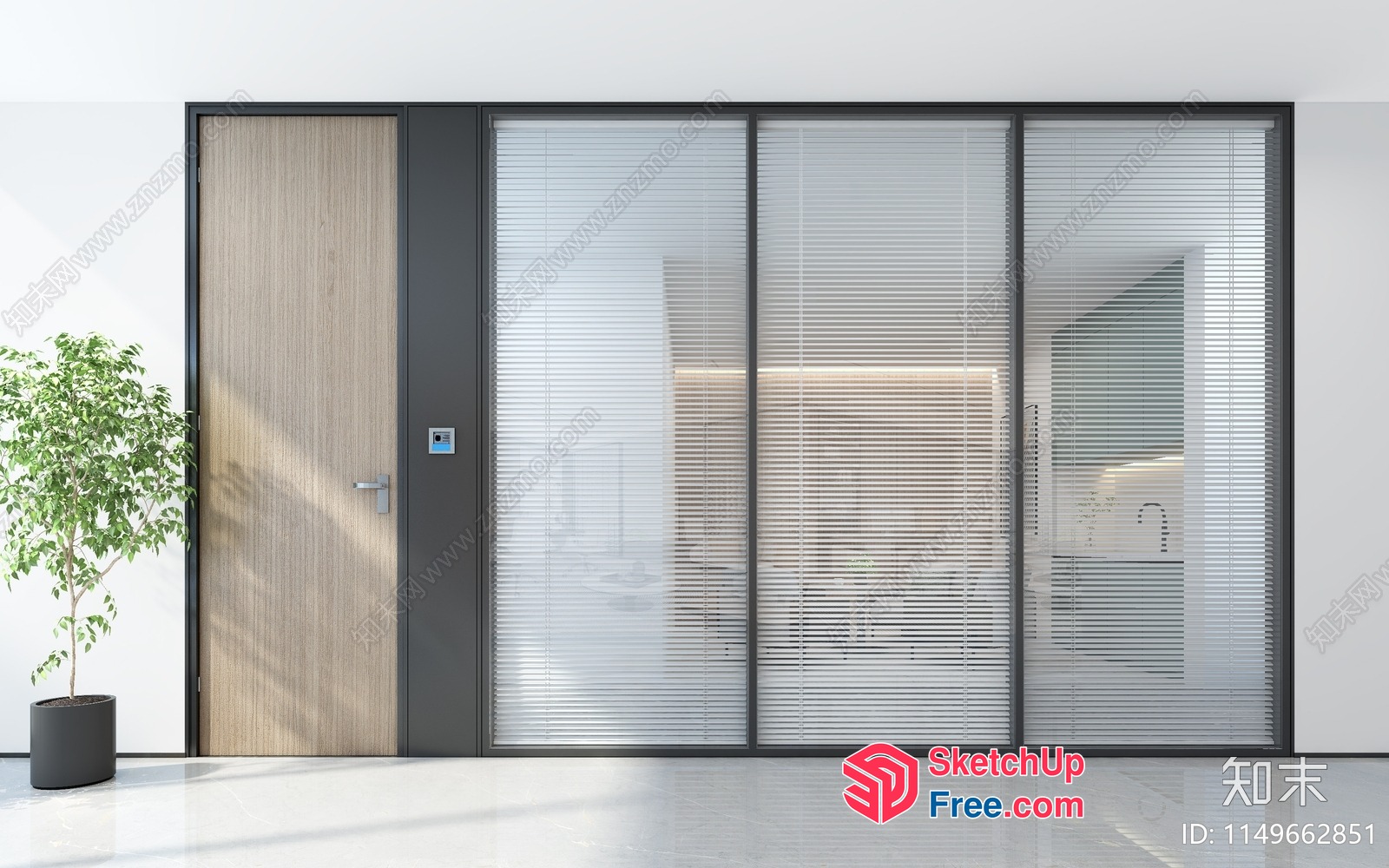 Modern Minimalist Office Interior With Sleek Glass Curtain Wall 3D SketchUp File