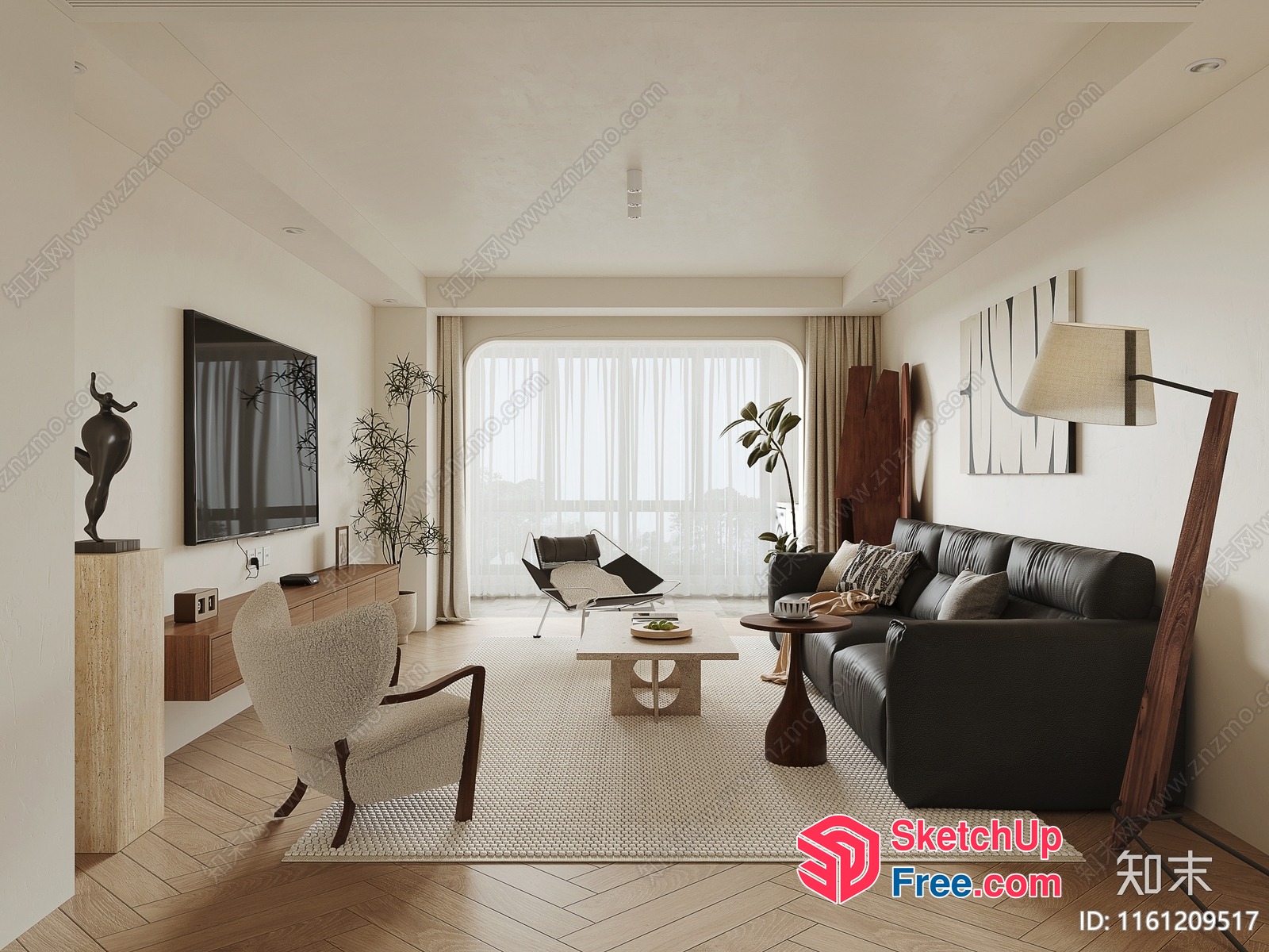 Minimalist Japanese-Style Living Room With Natural Elements 3D SketchUp File