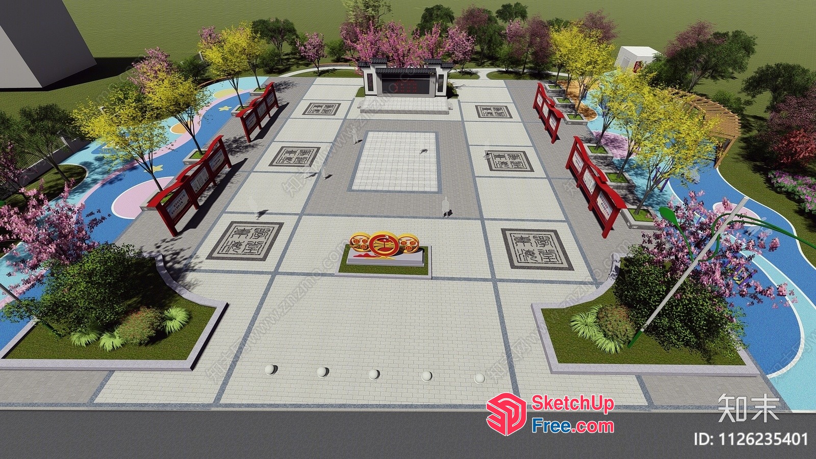 Asian-Style Public Park With Traditional Decorations 3D SketchUp File