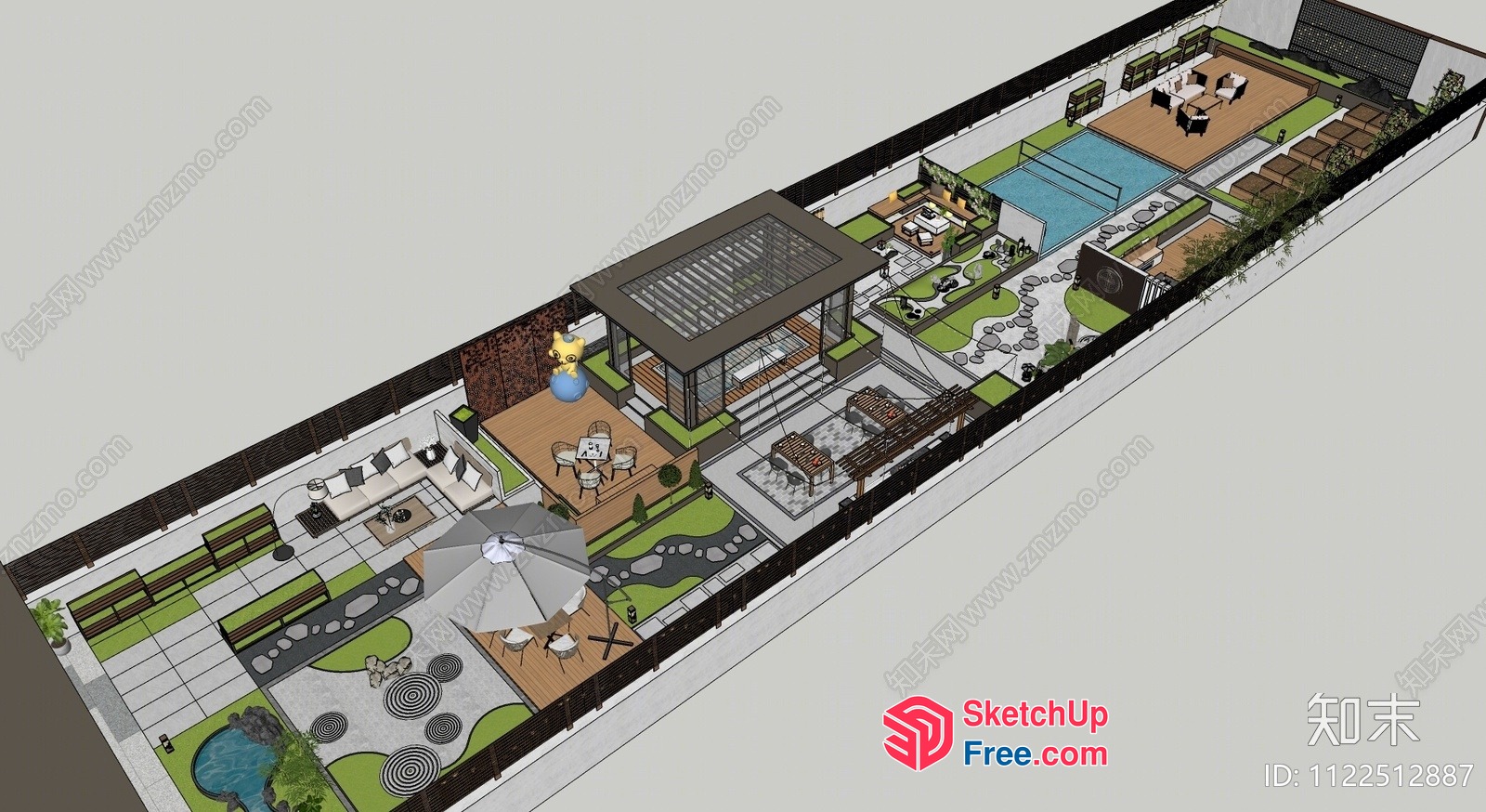 Modern Japanese-Style Outdoor Living Space 3D SketchUp File