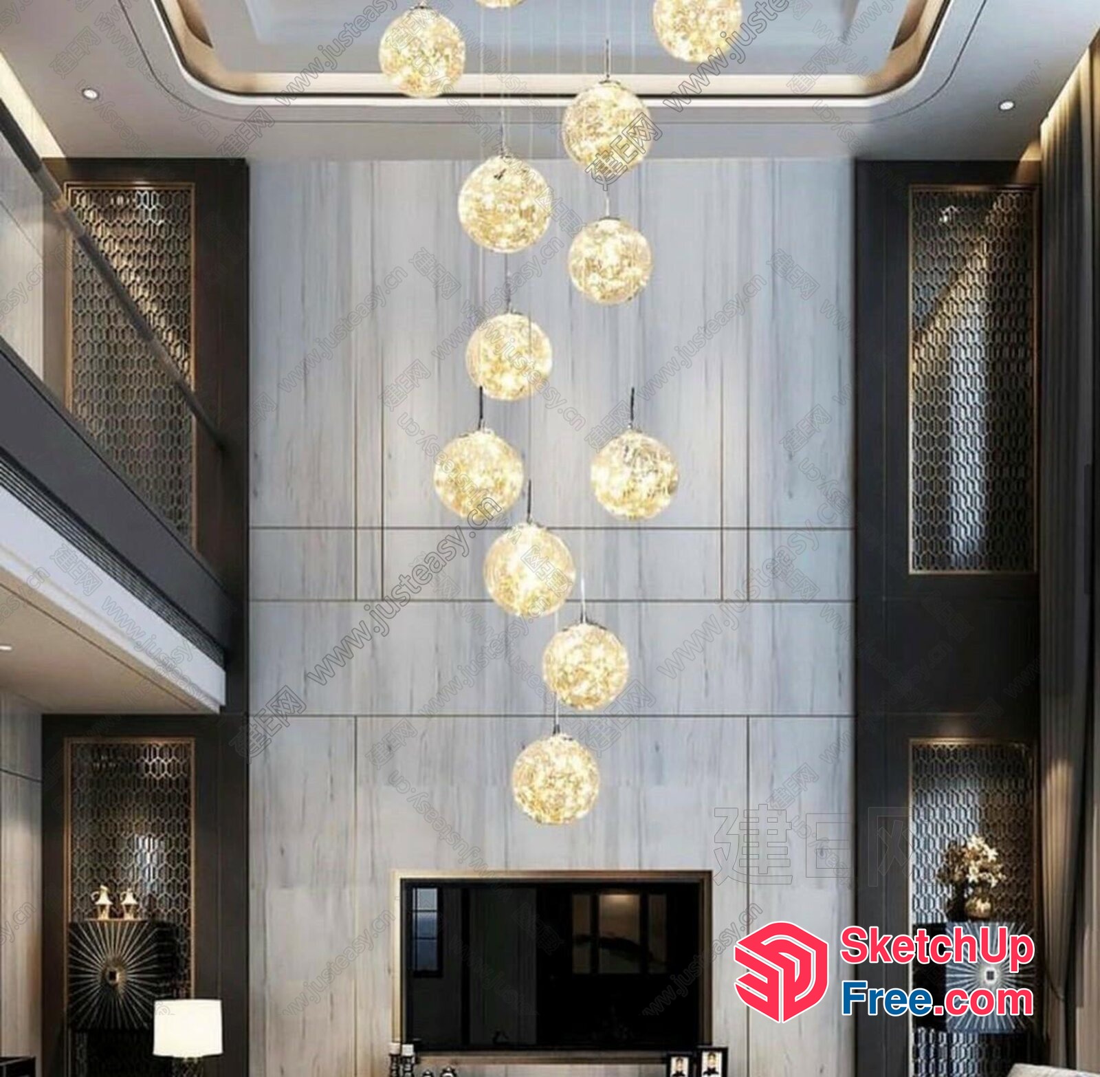 Elegant Marble Fireplace And Staircase 3D SketchUp File
