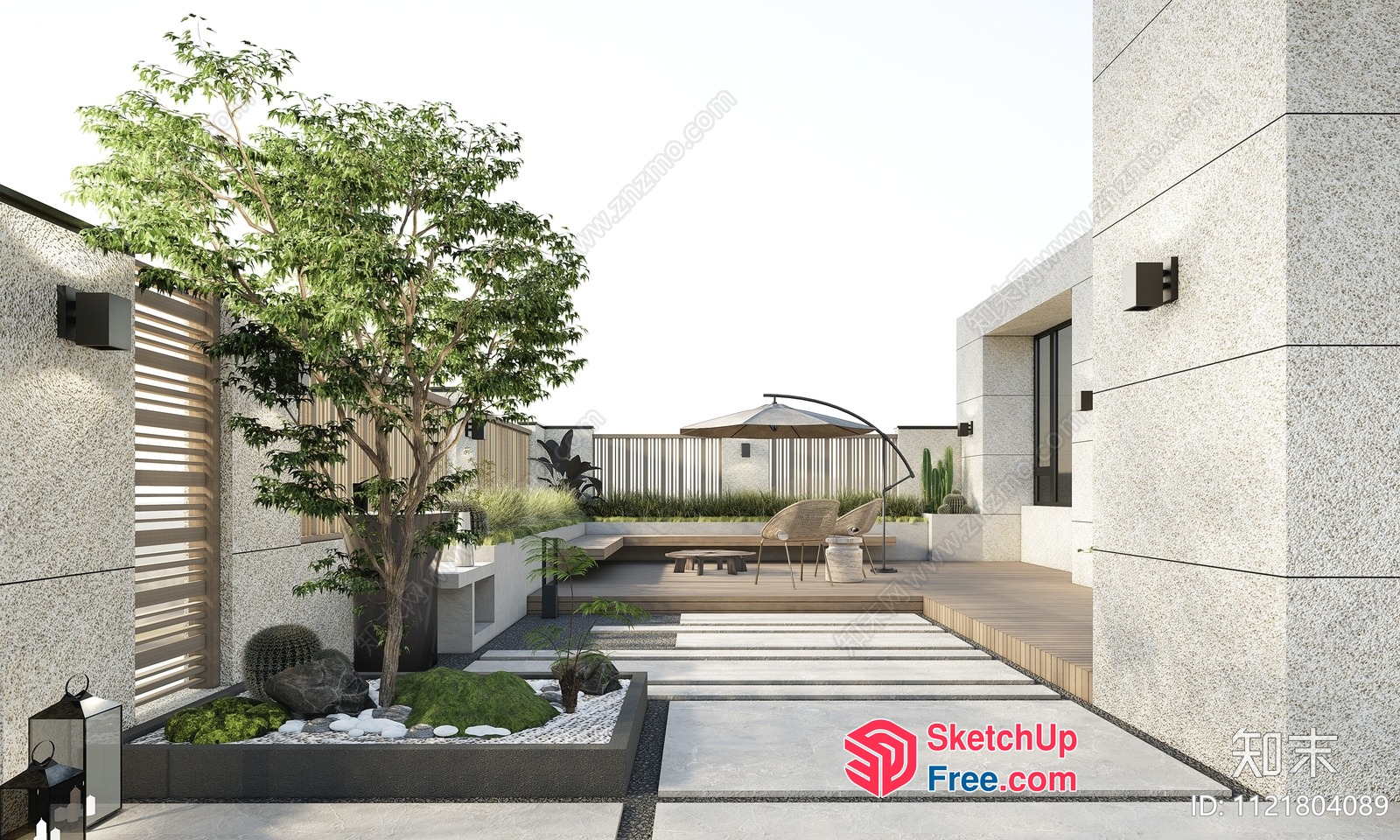 Modern Minimalist Outdoor Space With Natural Elements 3D SketchUp File