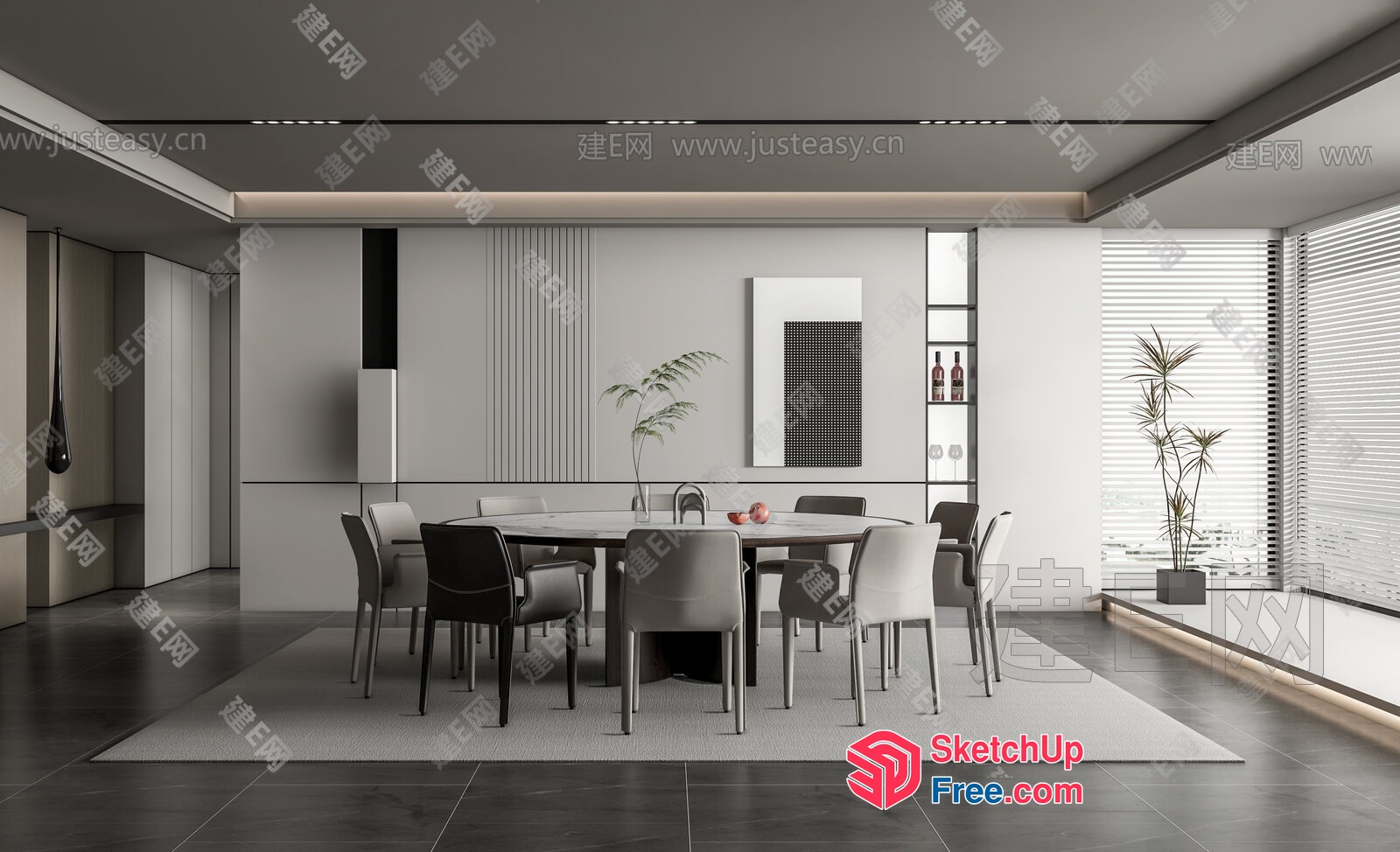 Modern Minimalist Dining Room With White And Gray Decor 3D SketchUp File