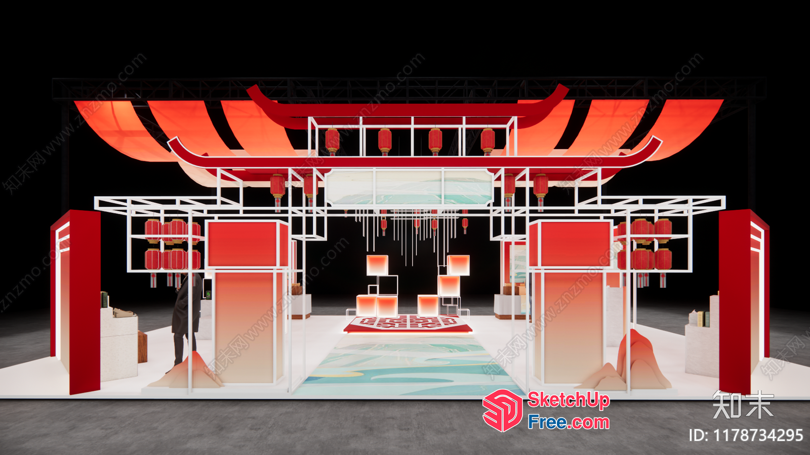 Japanese Inspired Red And White Exhibit Booth 3D SketchUp File