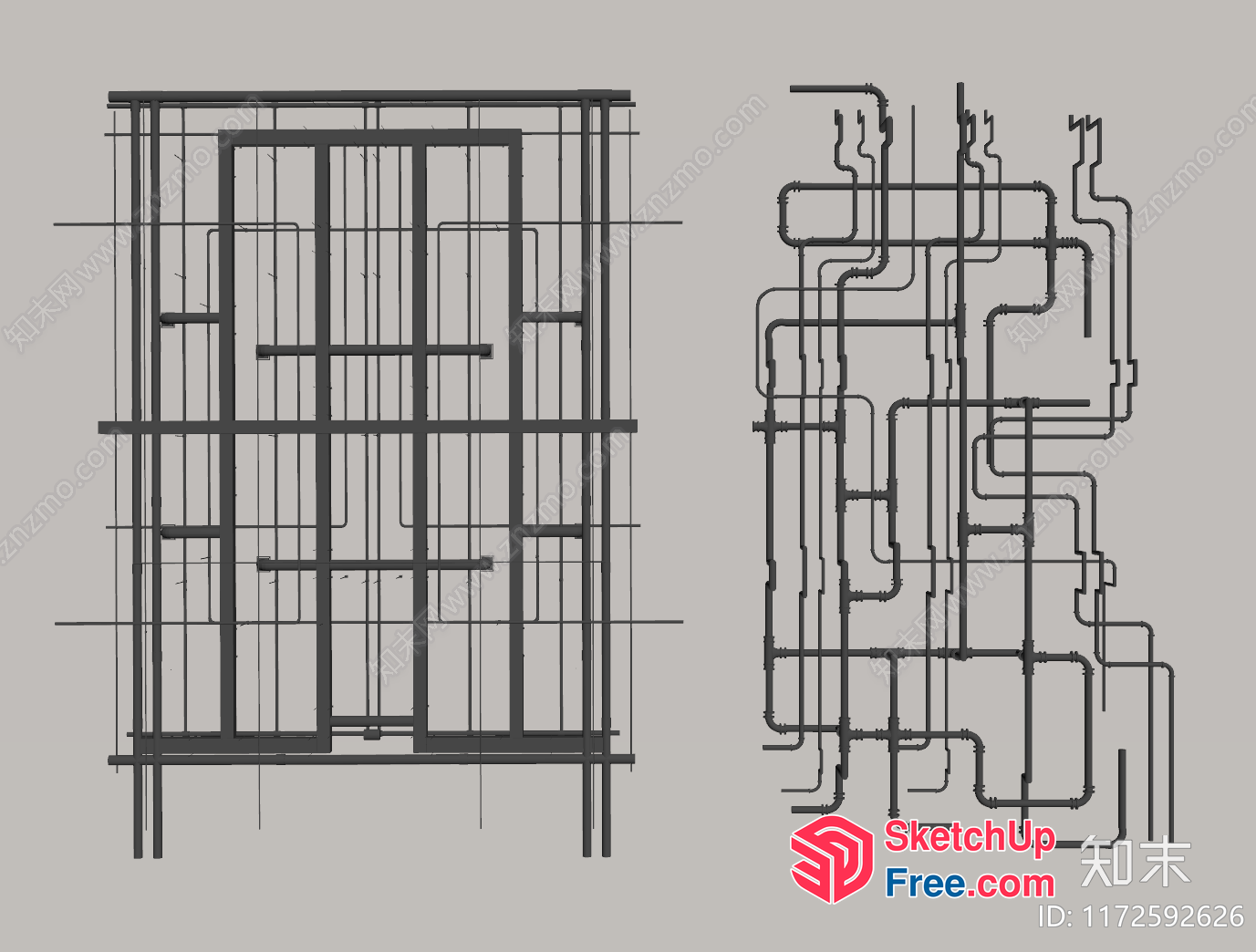 Architectural Floor Plan With Railing And Pipe Diagram 3D SketchUp File
