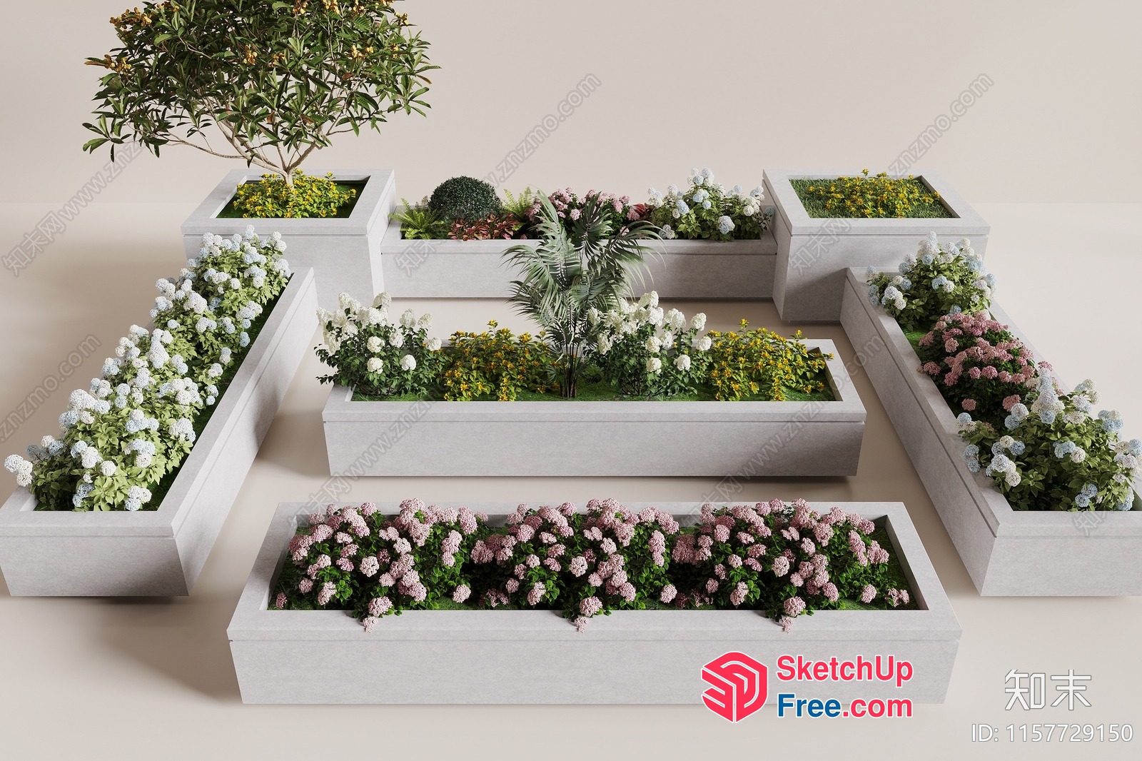 Decorative White Planter Boxes With Colorful Flowers 3D SketchUp File