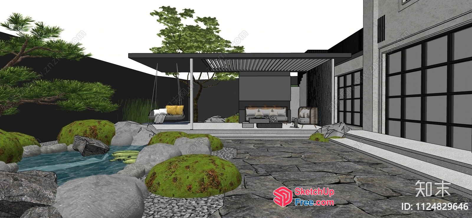 Modern Japanese-Inspired Outdoor Living Space With Natural Elements 3D SketchUp File