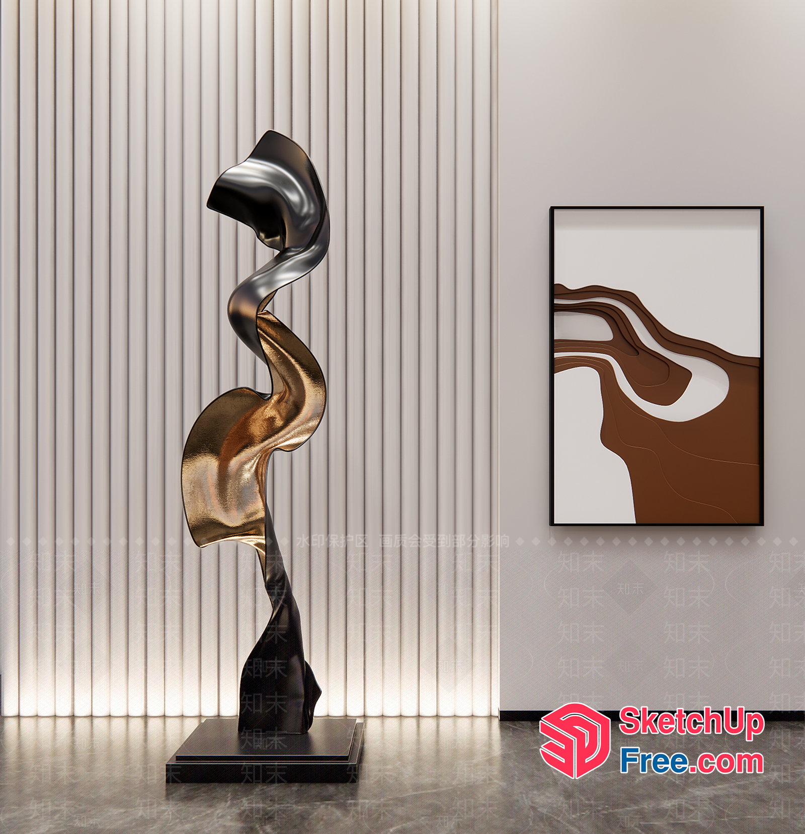 Abstract Sculpture With Metallic And Brown Colors 3D SketchUp File