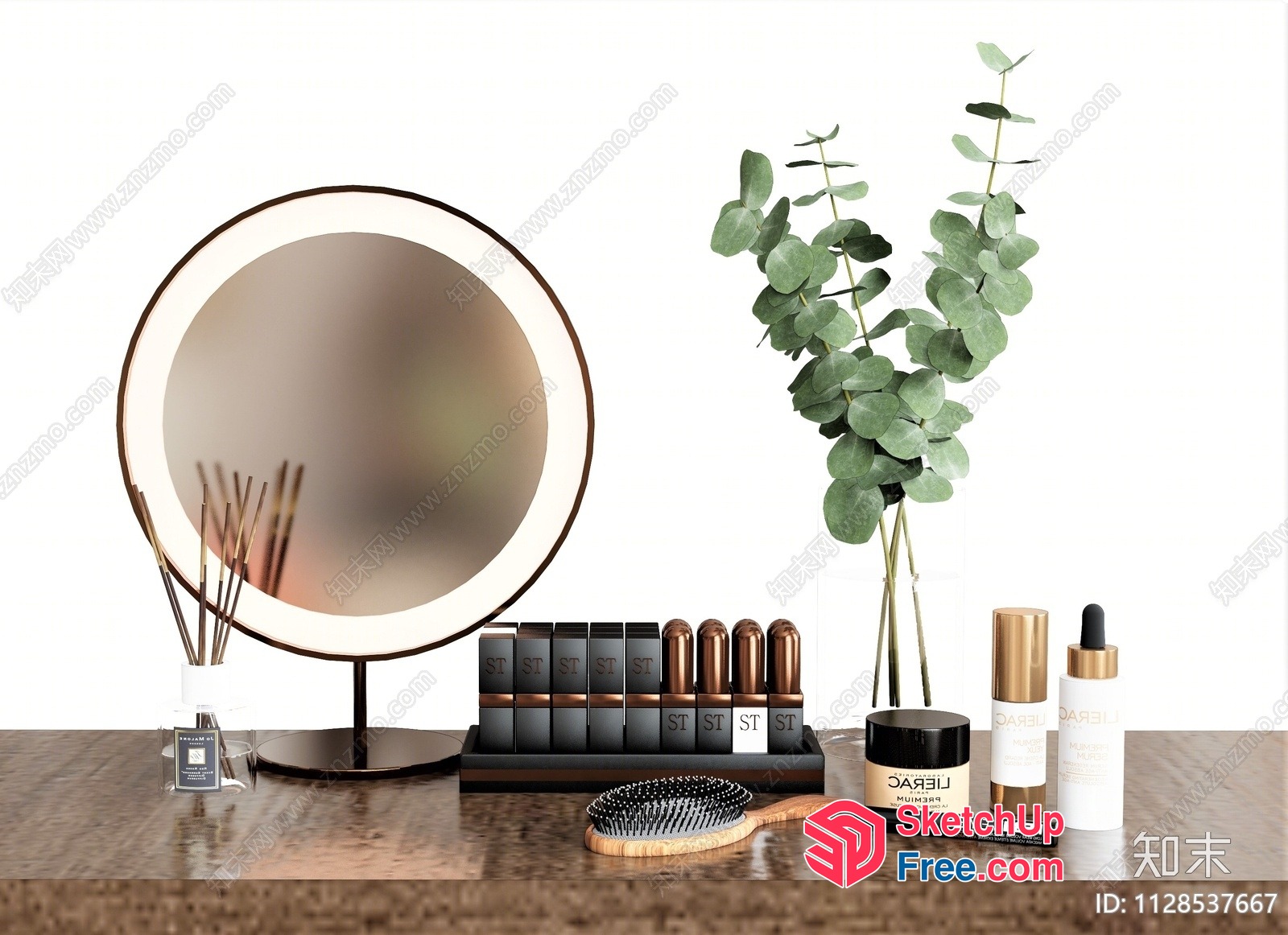 Makeup Vanity With Round Mirror And Accessories 3D SketchUp File