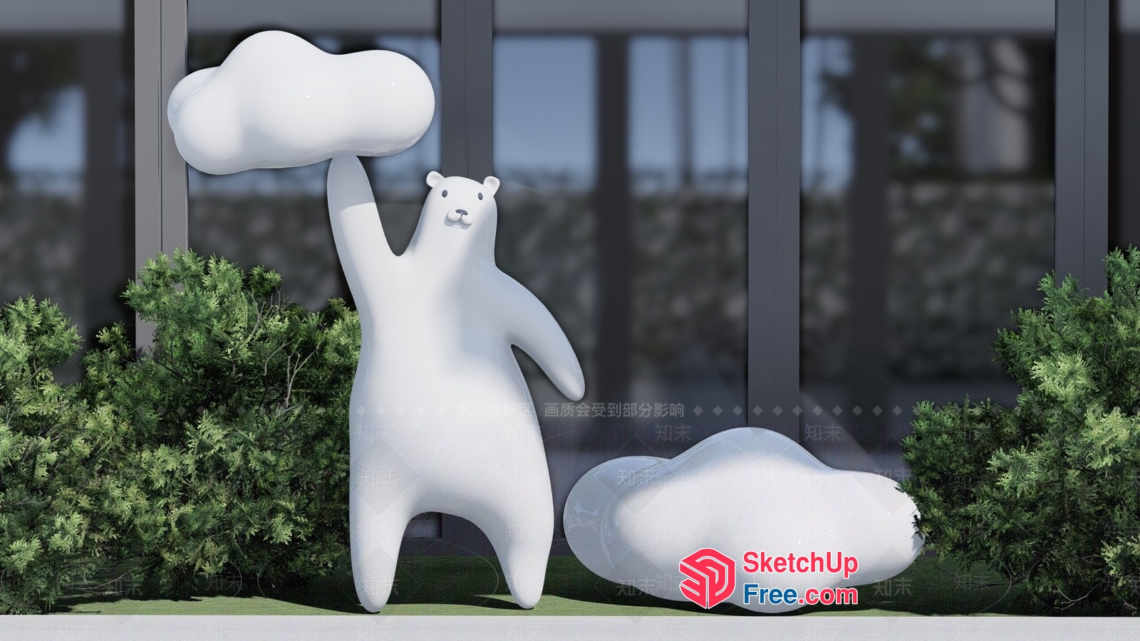 White Bear And Clouds Sculpture 3D SketchUp File