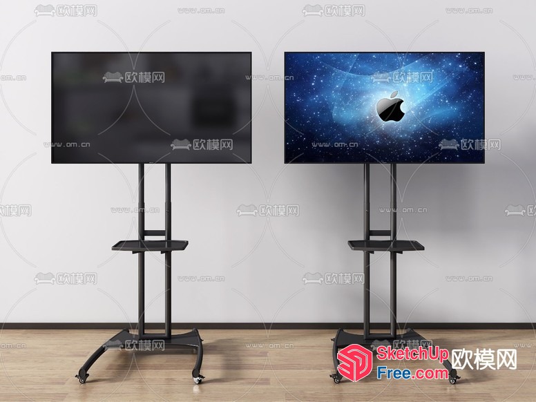Two Black Tv Stands With Wheels And Apple Logo 3D SketchUp File