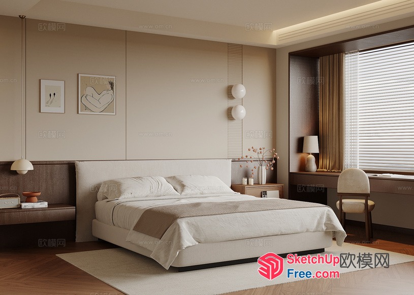 Modern Minimalist Bedroom Interior 3D SketchUp File