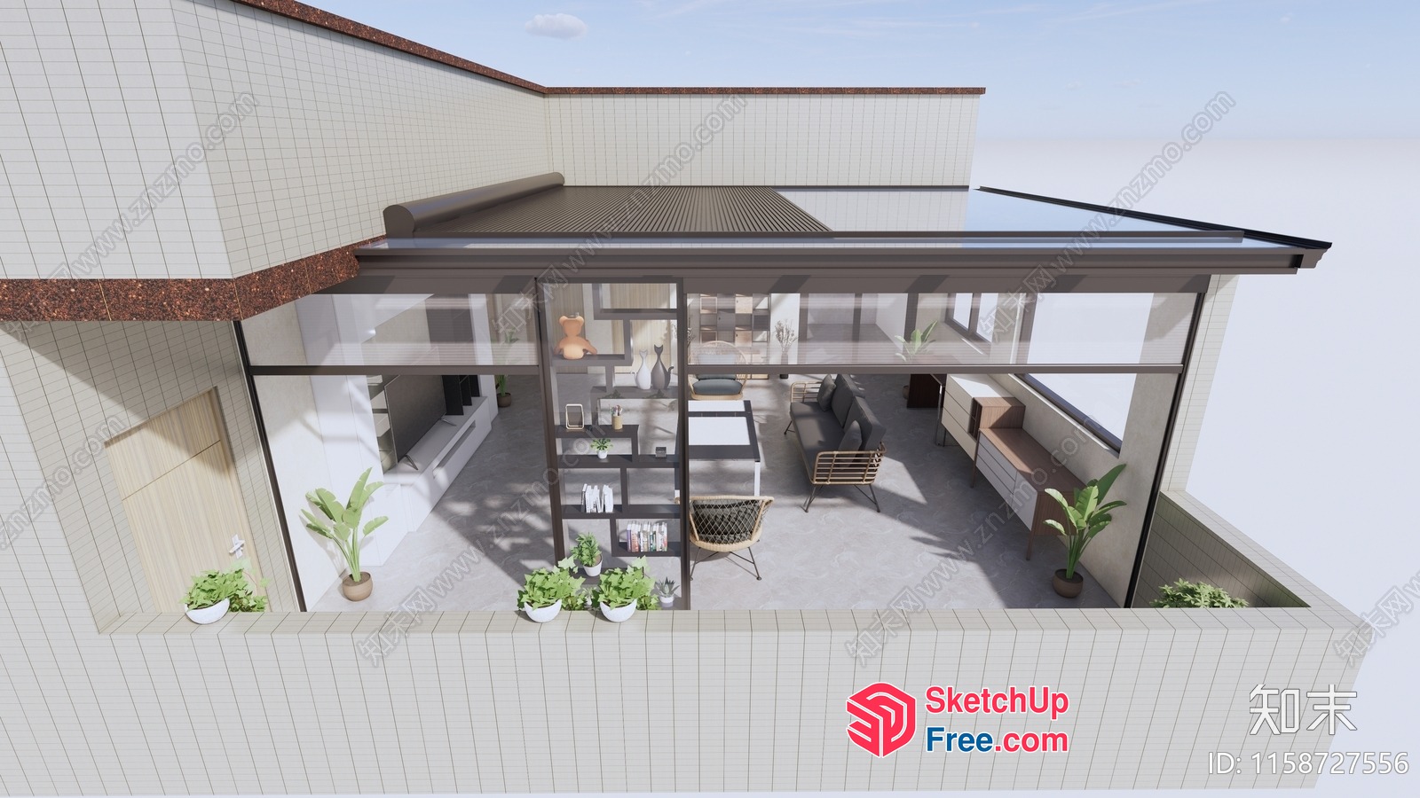 Modern Minimalist Interior Design With Glass Curtain Wall 3D SketchUp File