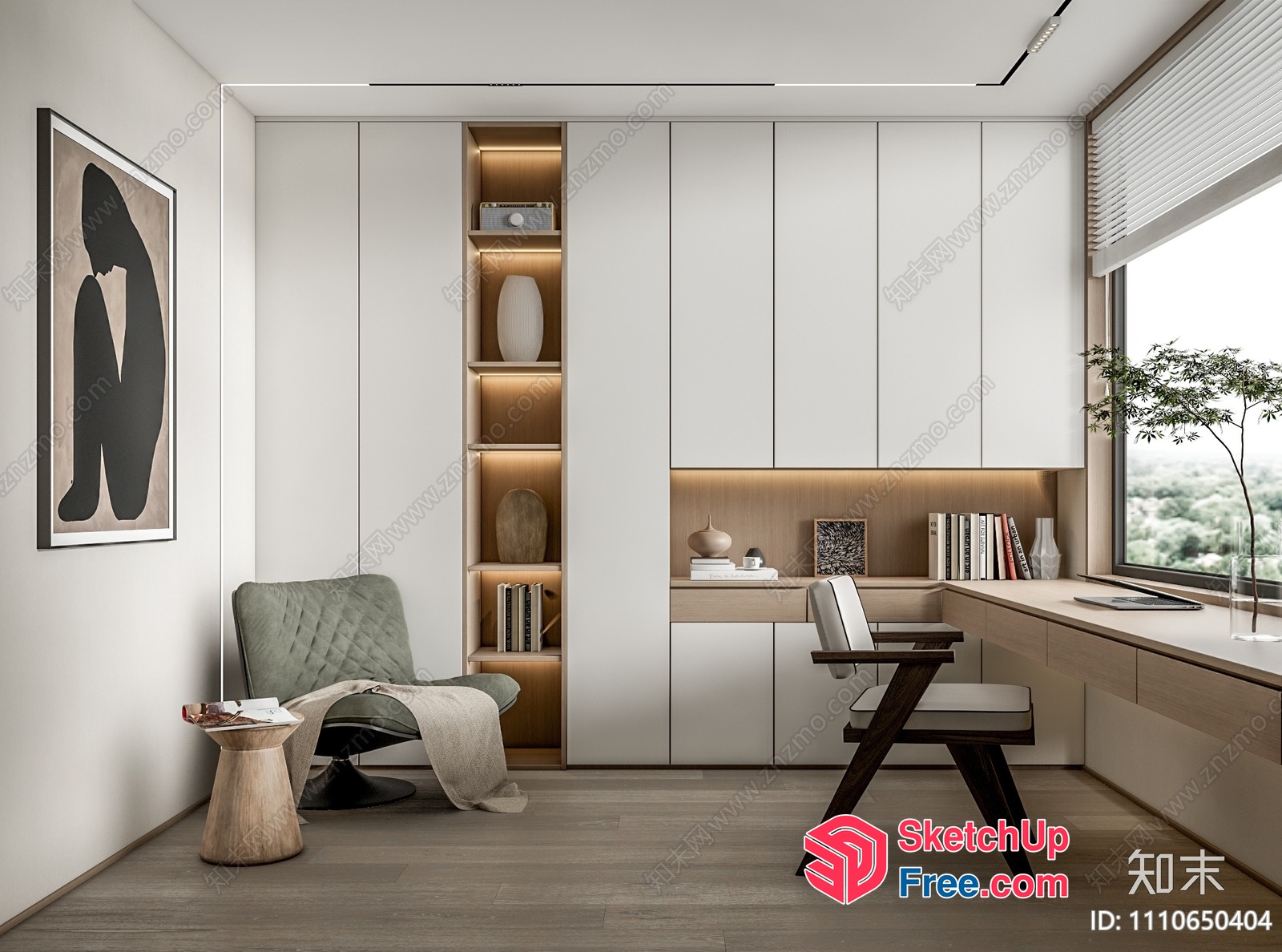 Modern Minimalist Study Room With Natural Light 3D SketchUp File