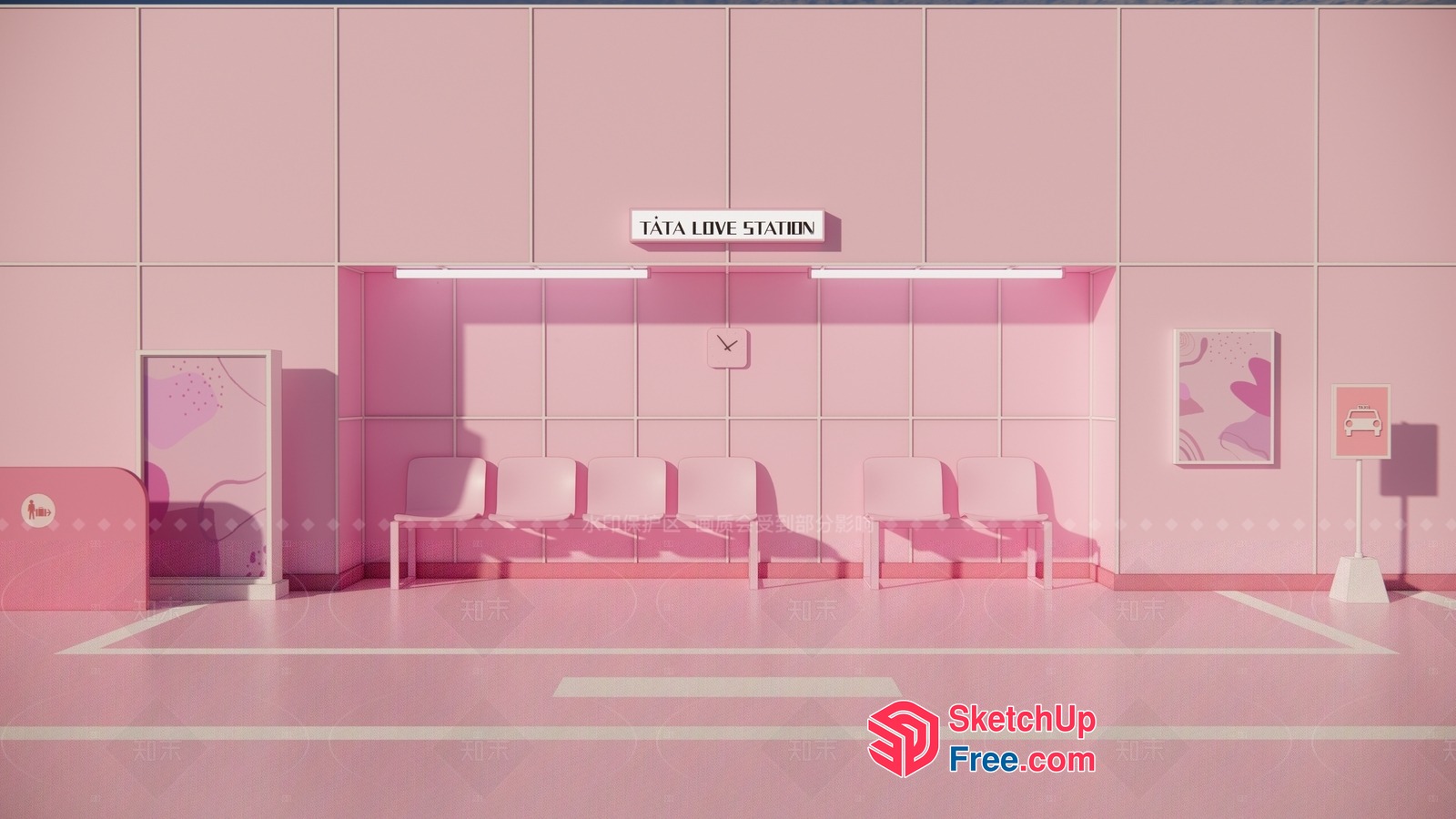 Pastel Pink Waiting Room 3D SketchUp File