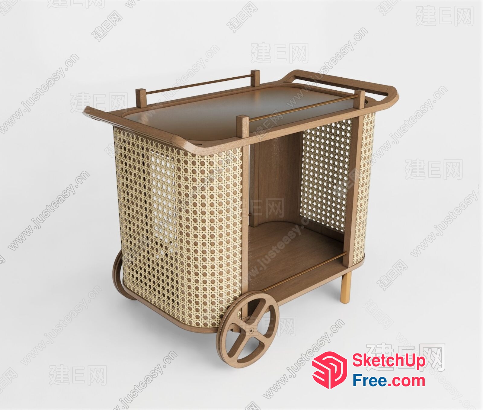 Wooden And Wicker Laundry Cart 3D SketchUp File