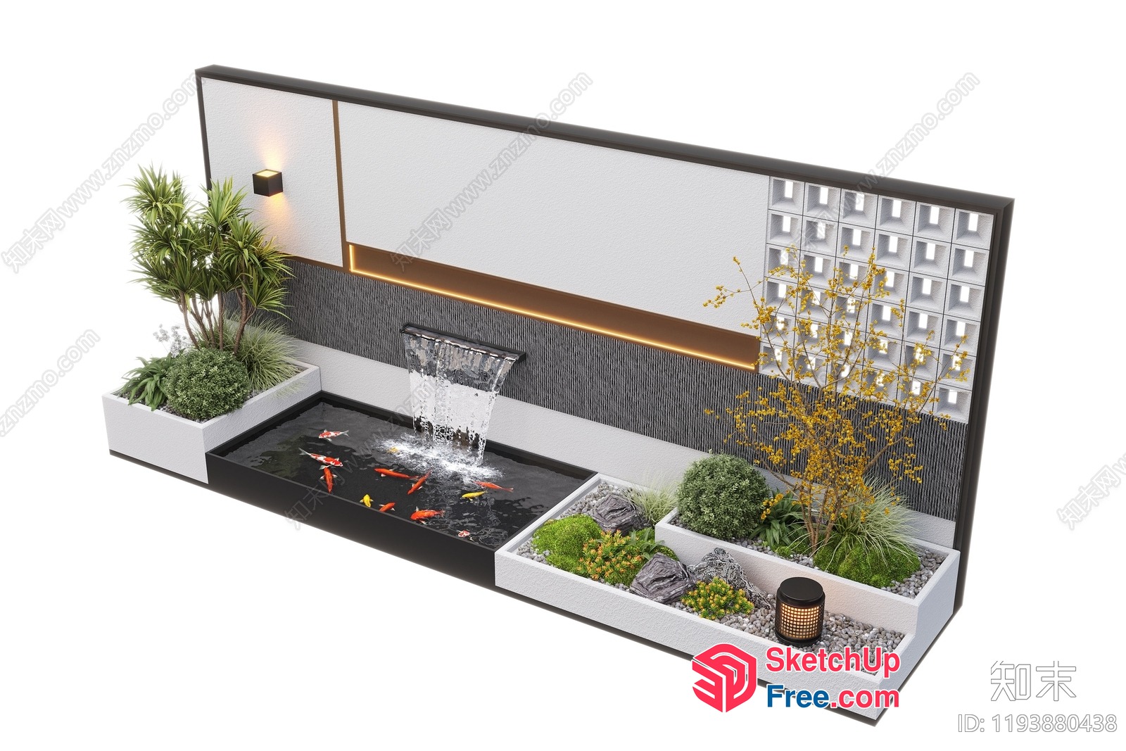 Modern Koi Pond Waterfall Decor 3D SketchUp File
