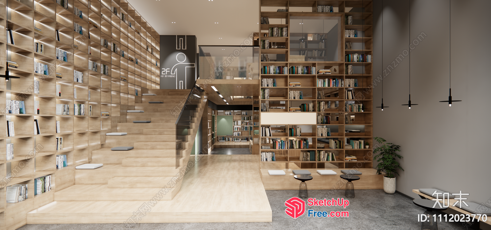Modern Staircase And Bookcase Interior 3D SketchUp File