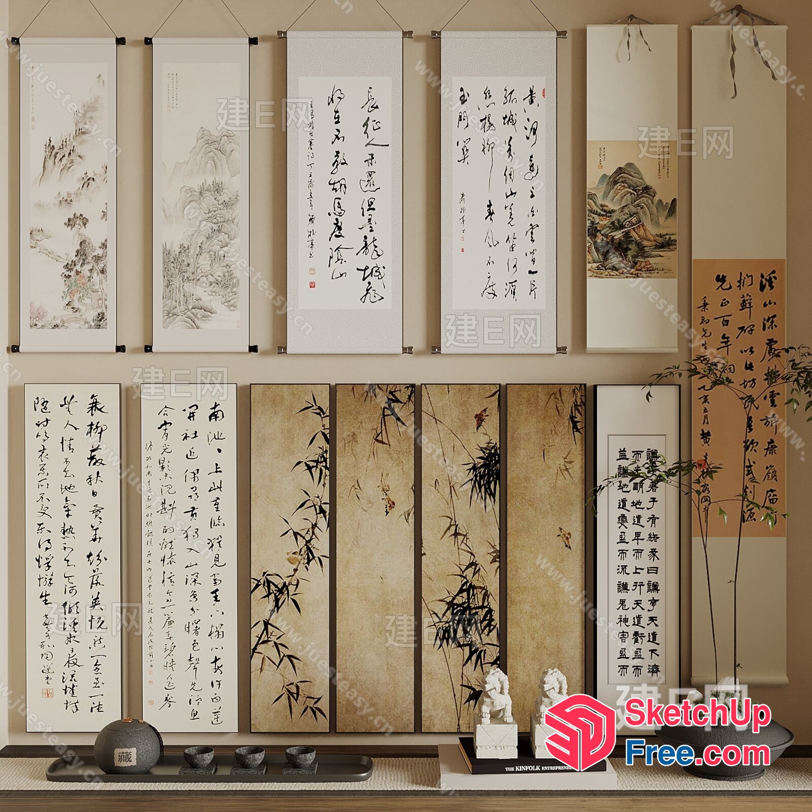 Asian-Inspired Wall Decor Collection 3D SketchUp File