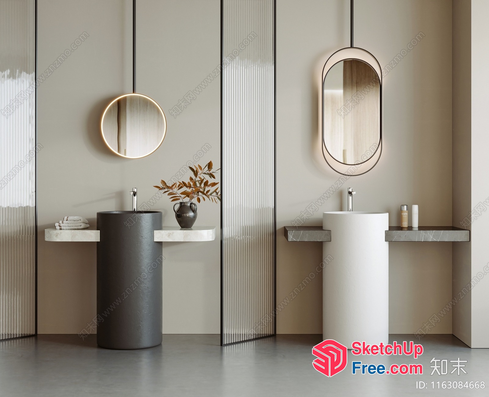 Modern Minimalist Bathroom Interior With Sleek Pillar Sinks 3D SketchUp File