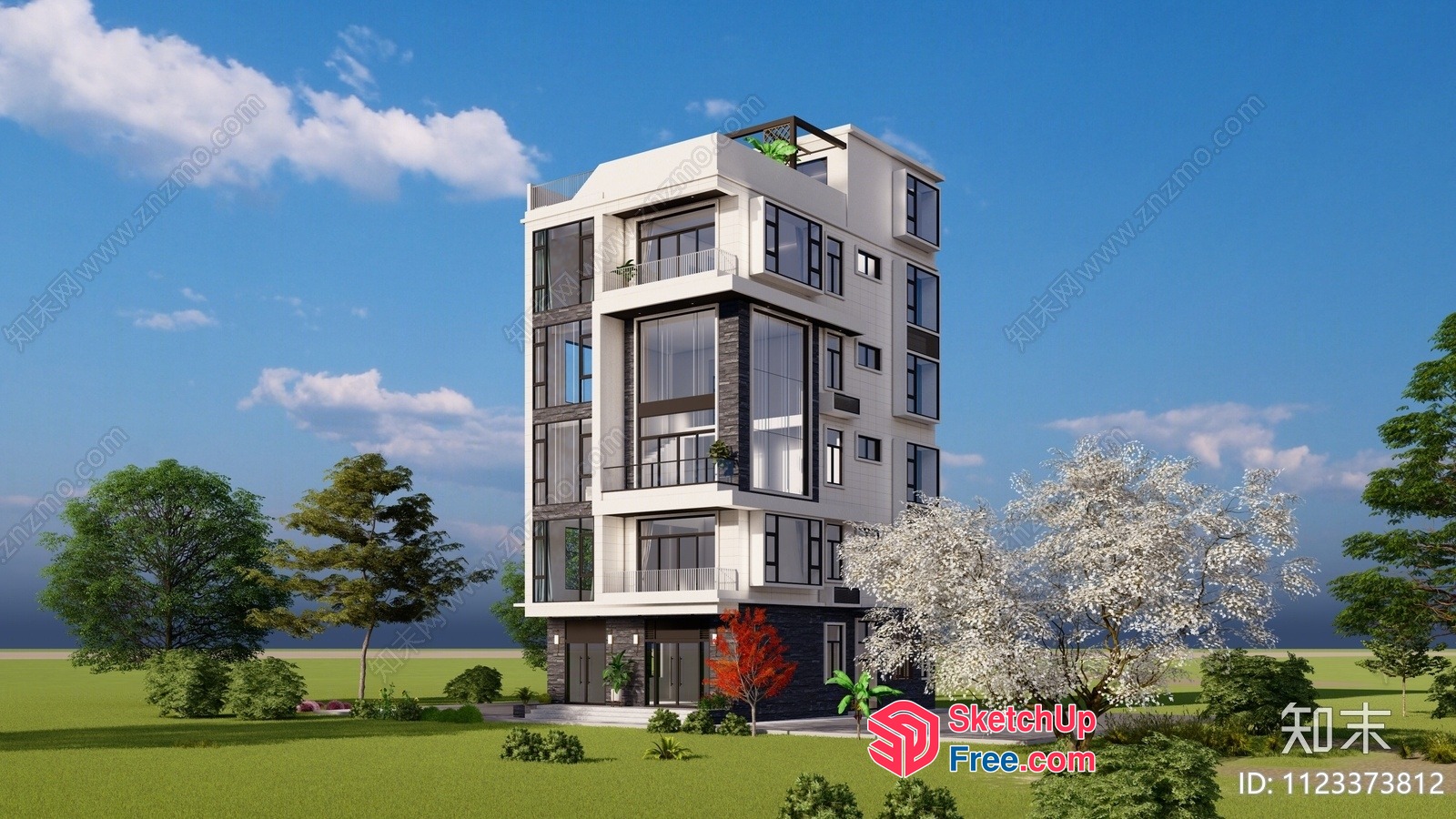 Modern Apartment Building With Balconies 3D SketchUp File