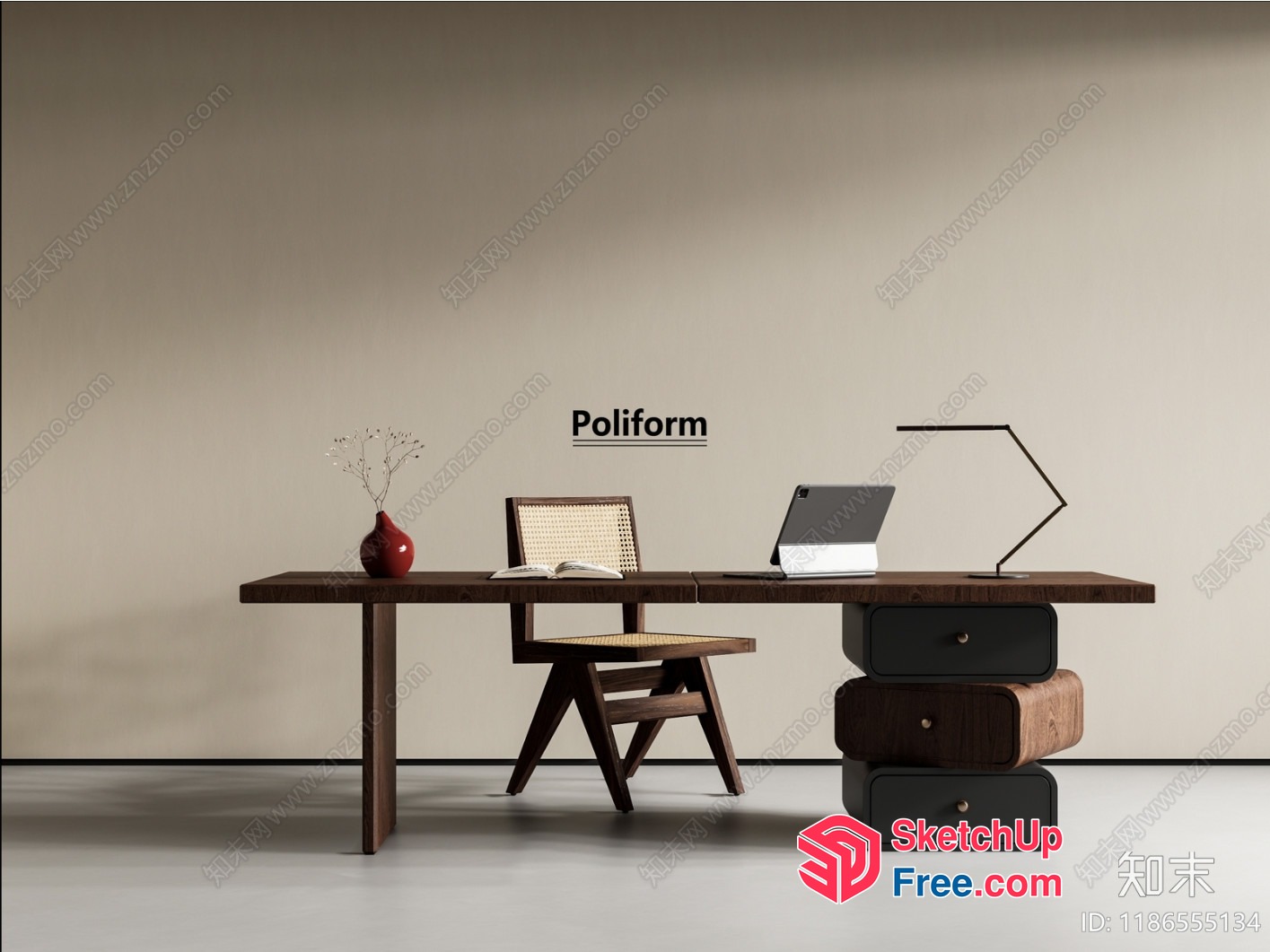 Minimalist Office Interior With Desk And Chair 3D SketchUp File
