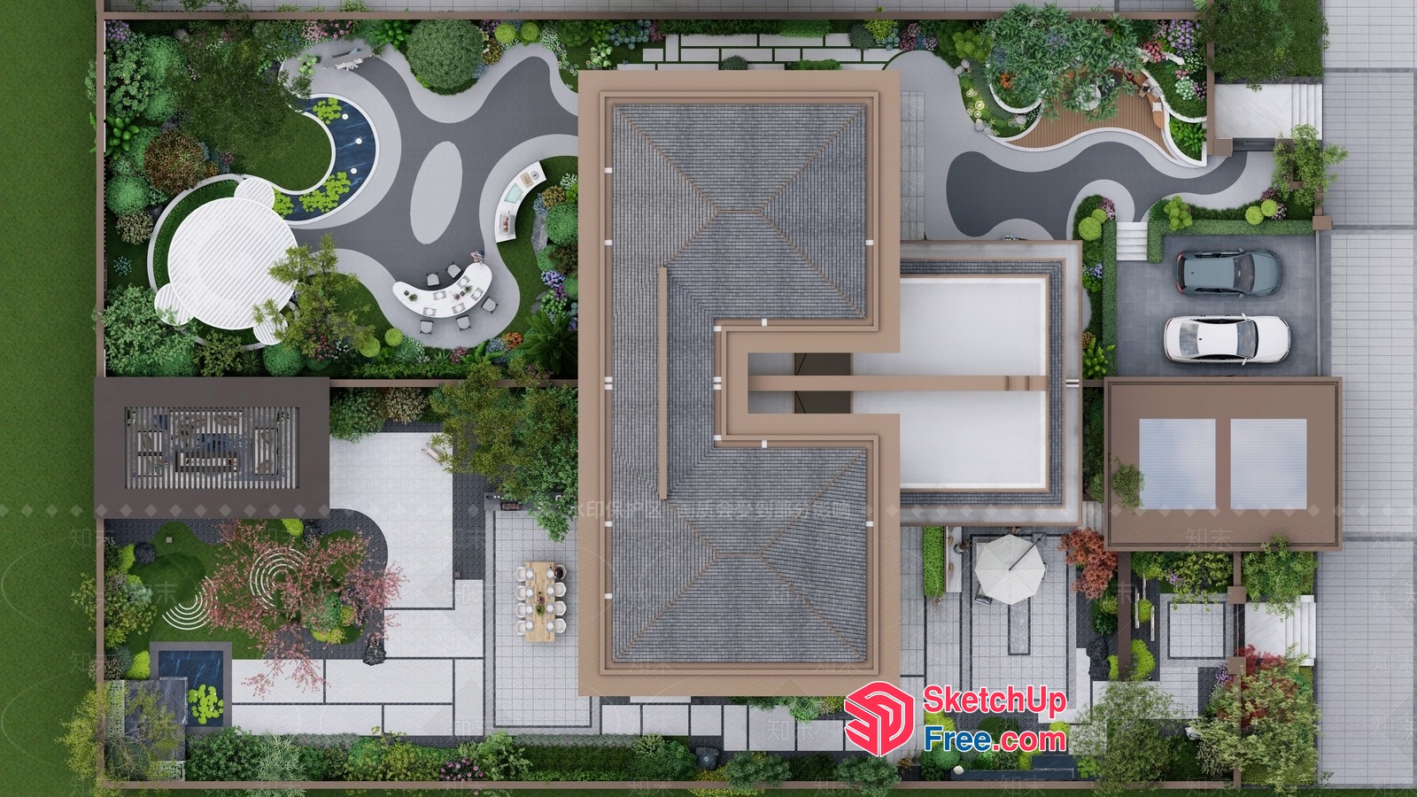 Luxurious Modern Villa With Stunning Courtyard And Pool 3D SketchUp File