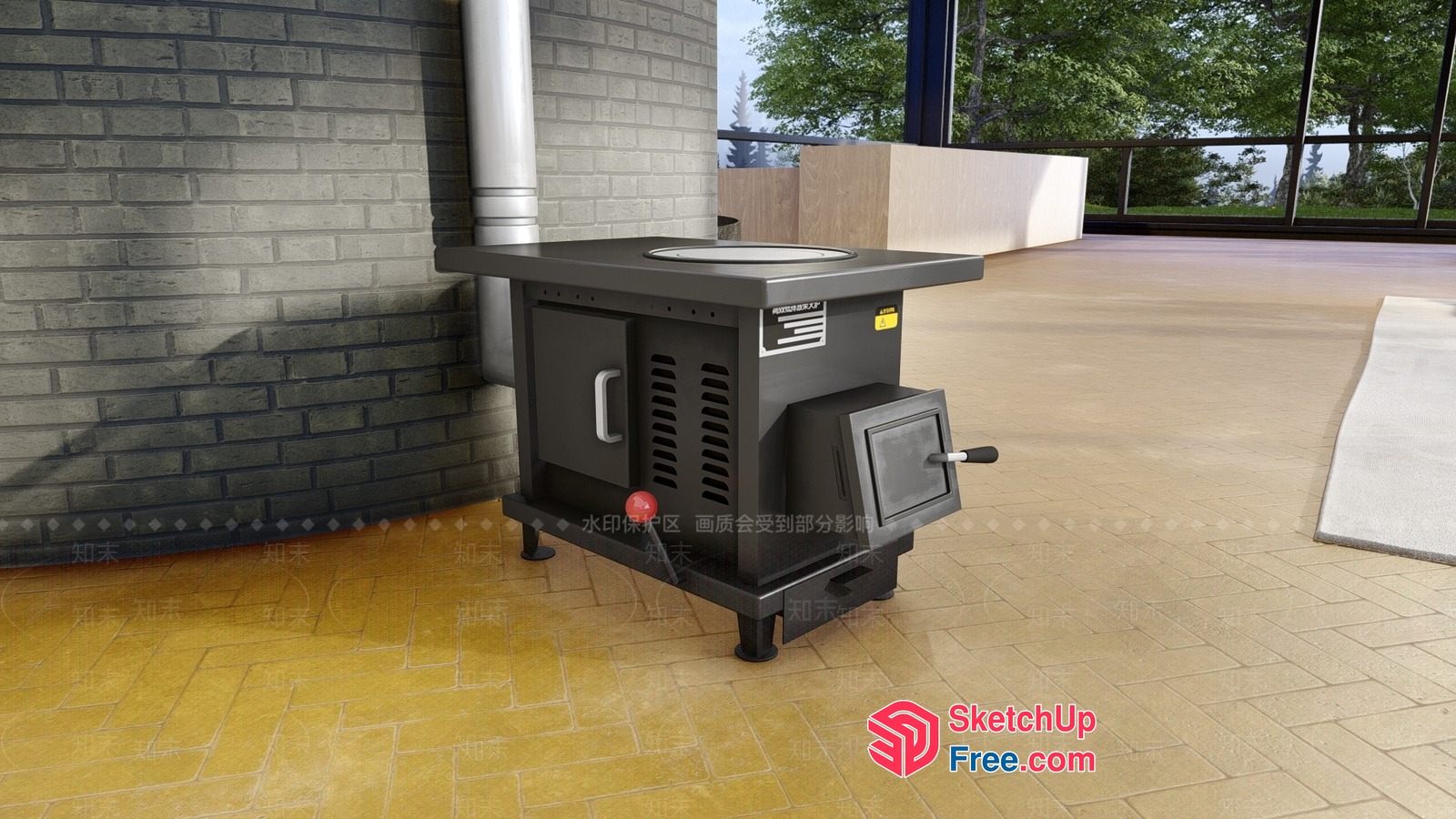 Industrial Style Stove With Black Metal Exterior And White Interior 3D SketchUp File