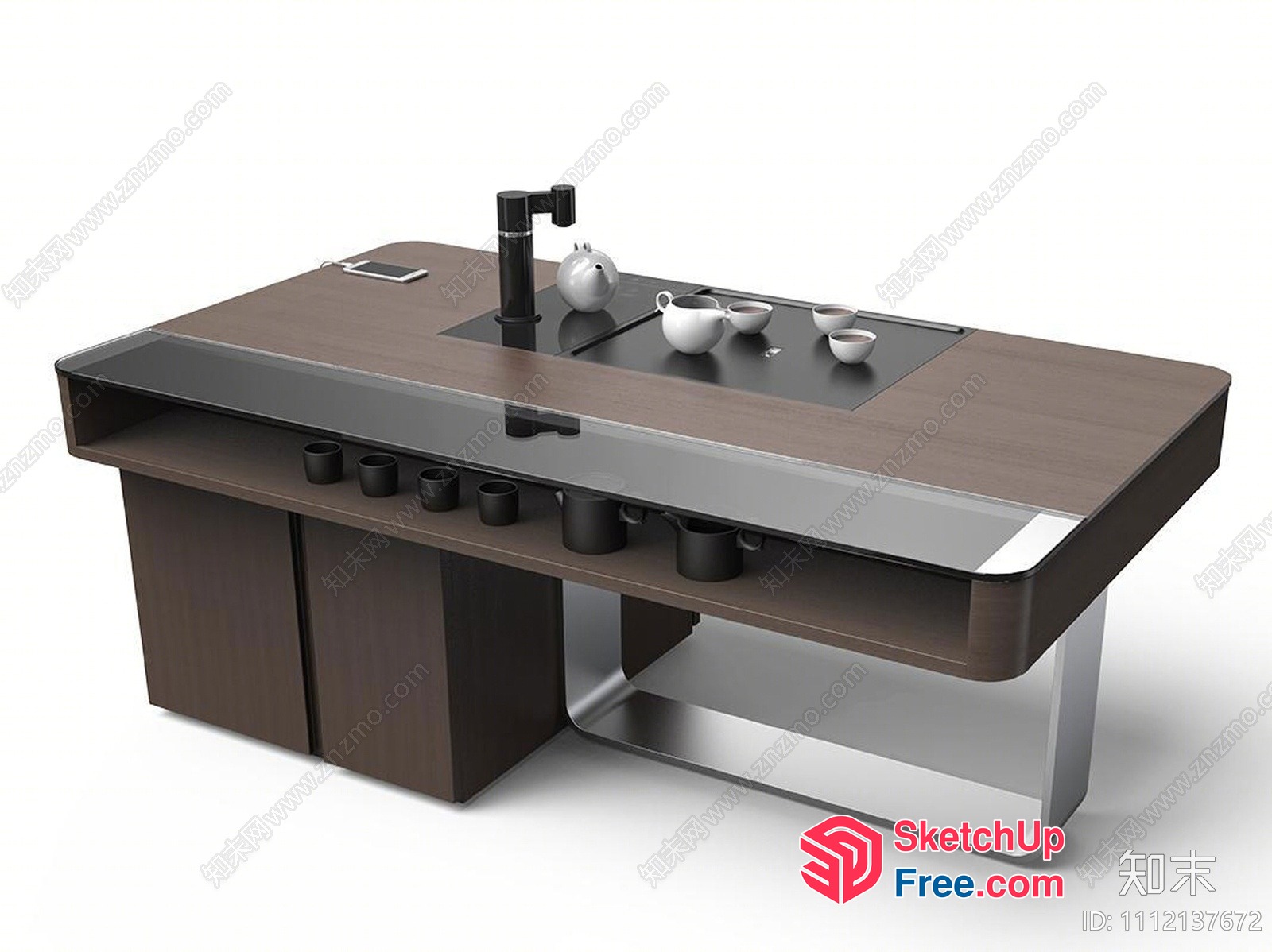 Modern Minimalist Brown And Silver Tea Table 3D SketchUp File