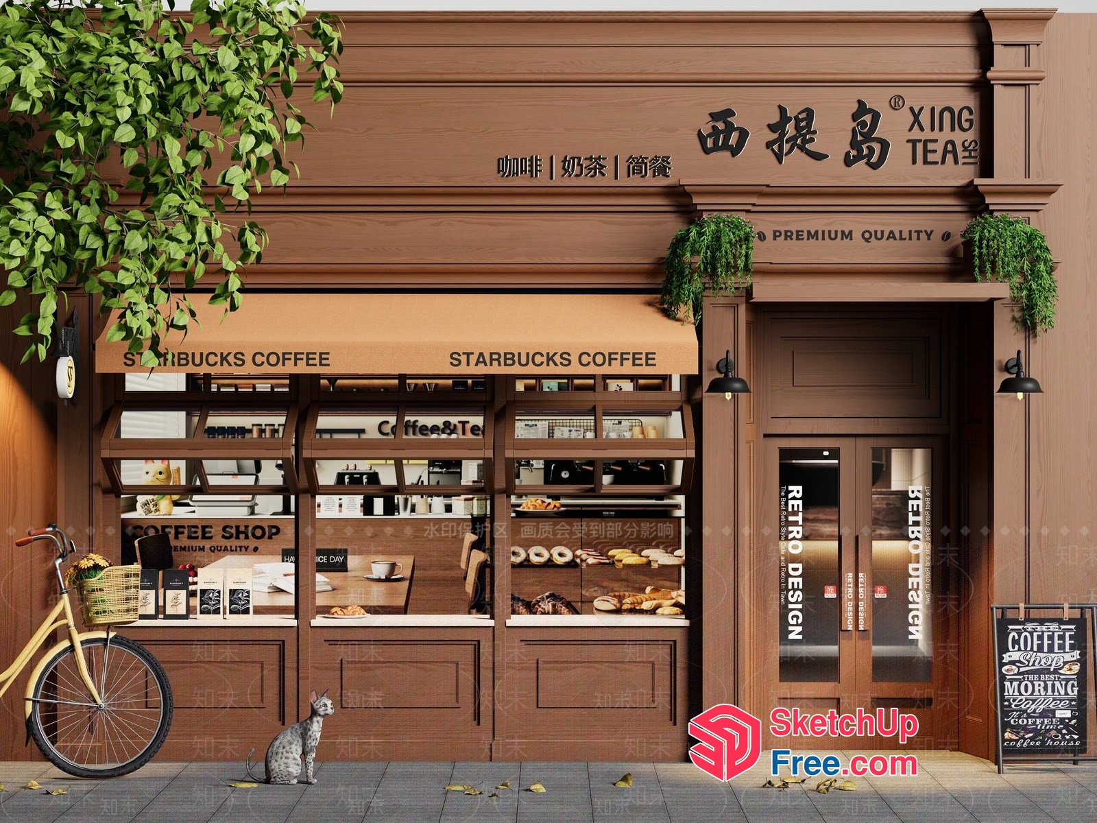 Starbucks Coffee And Xing Tea Storefront 3D SketchUp File