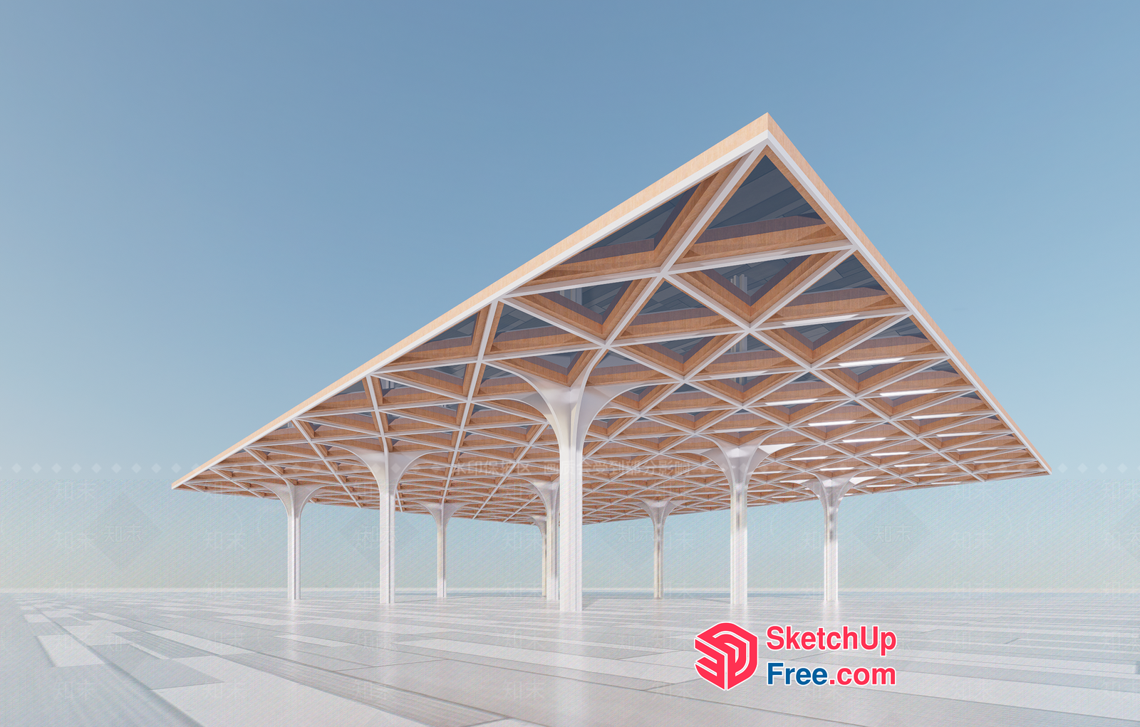 Modern Roof Structure With Glass And Wood Accents 3D SketchUp File