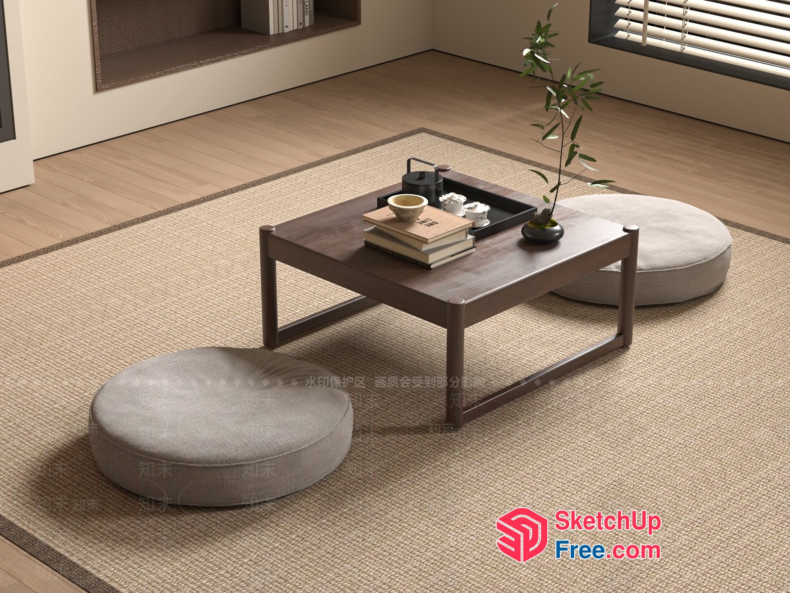 Minimalist Japanese Style Living Room Decor 3D SketchUp File