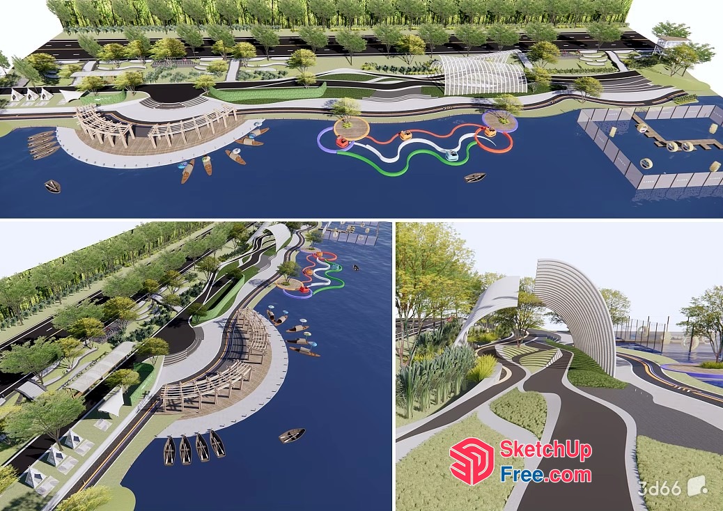 Futuristic Waterfront Park 3D SketchUp File