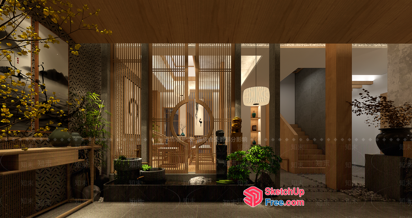 Japanese Style Interior Design With Natural Elements 3D SketchUp File