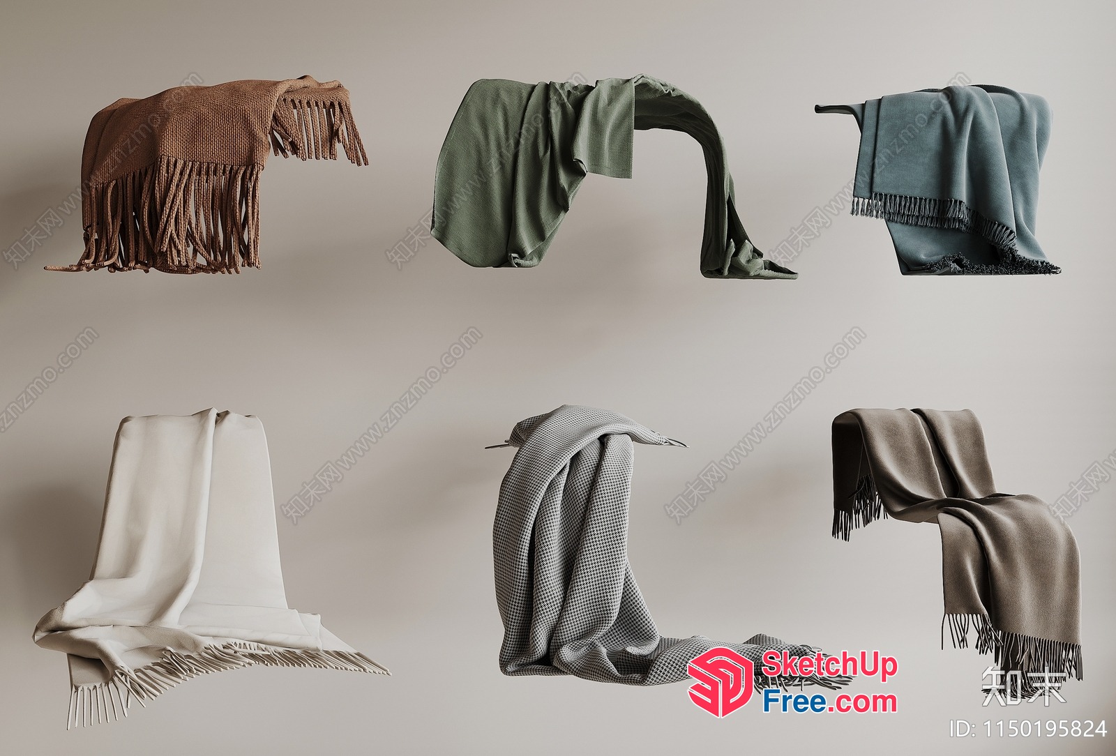 Collection Of Blankets And Throws On Chairs 3D SketchUp File