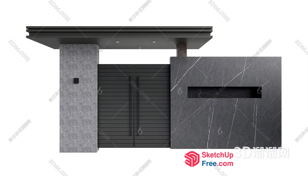 Modern Minimalist Entrance With Pillar And Door 3D SketchUp File