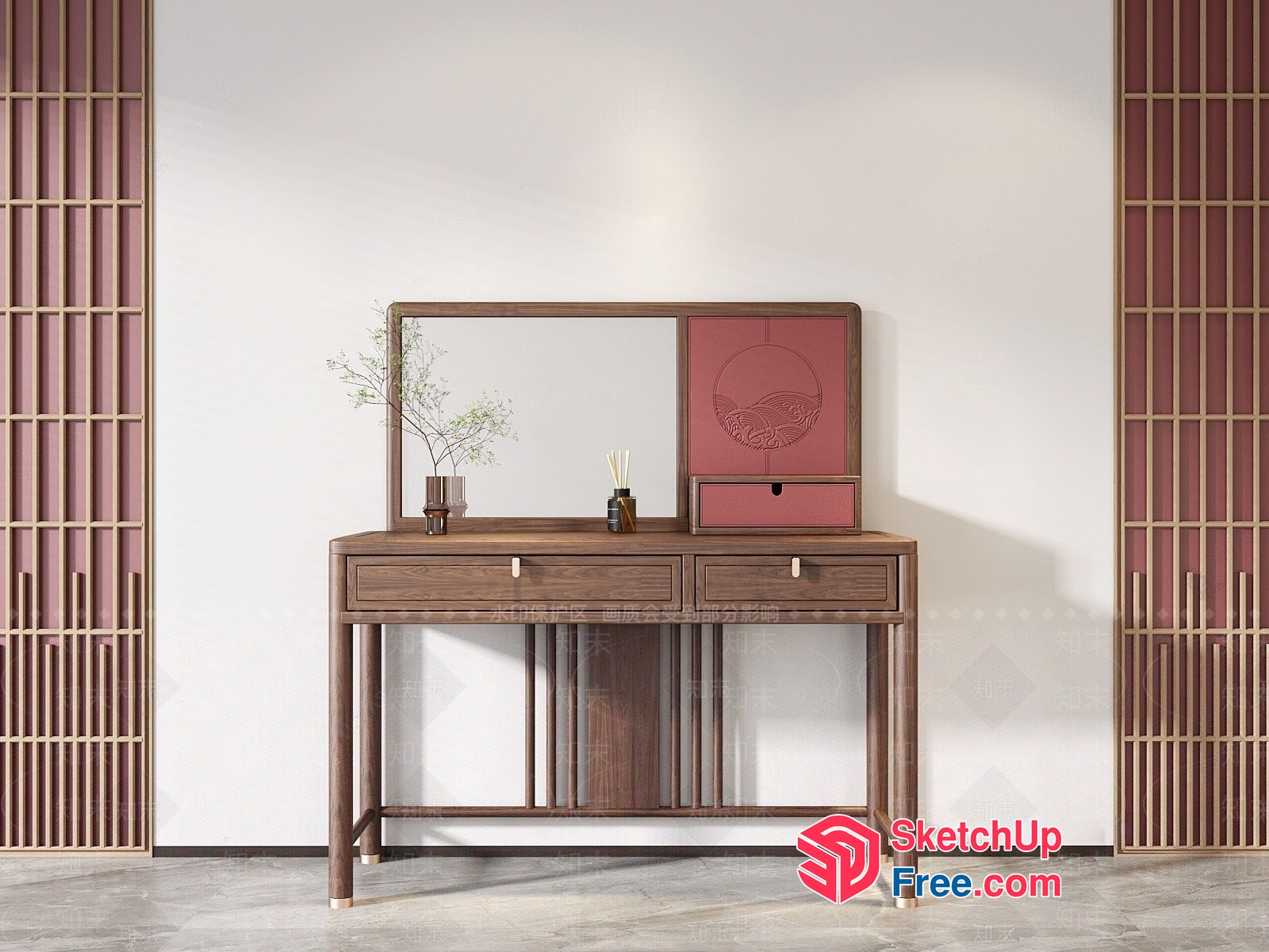 Modern Minimalist Wooden Vanity Table With Mirror 3D SketchUp File