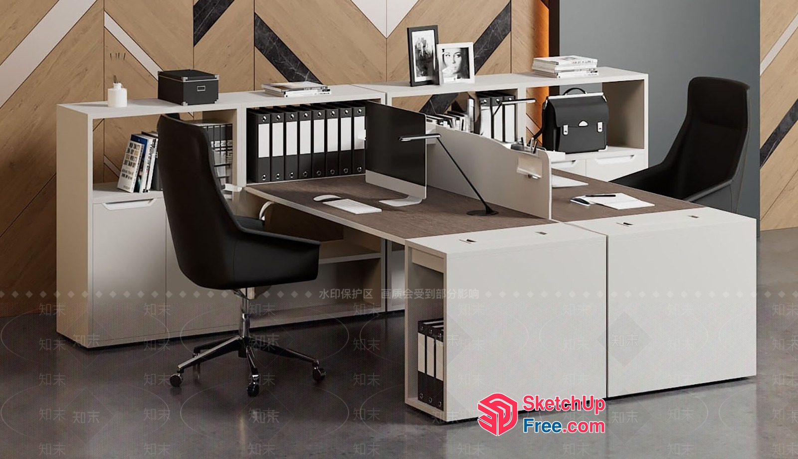 Modern Office Workspace With Neutral Tones And Functional Furniture 3D SketchUp File
