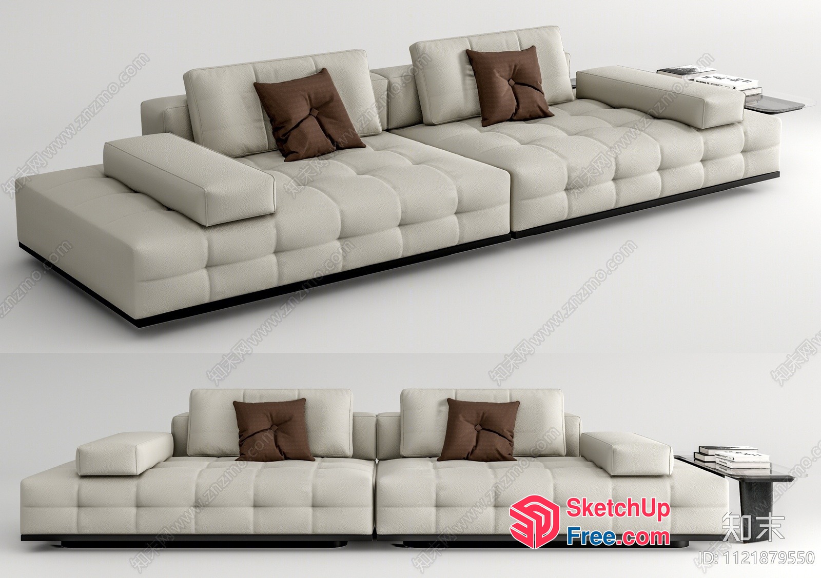 Modern White Leather Sofa With Pillows And Coffee Table 3D SketchUp File