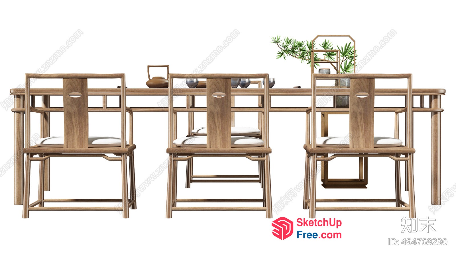 Modern Minimalist Wooden Chairs And Table Set 3D SketchUp File